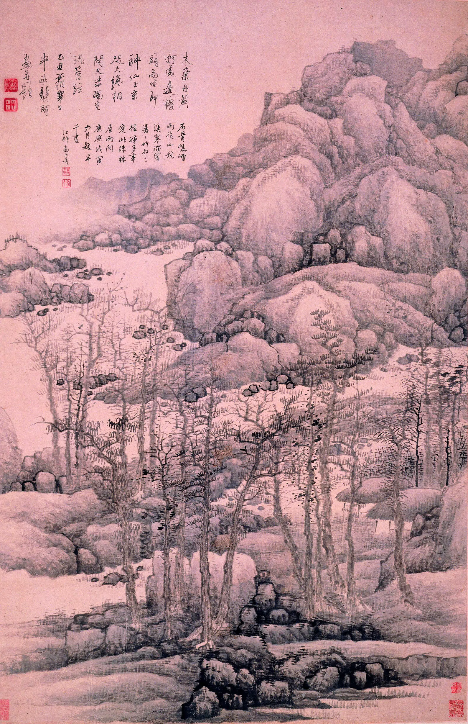 清代【龚贤】《木叶丹黄图轴》