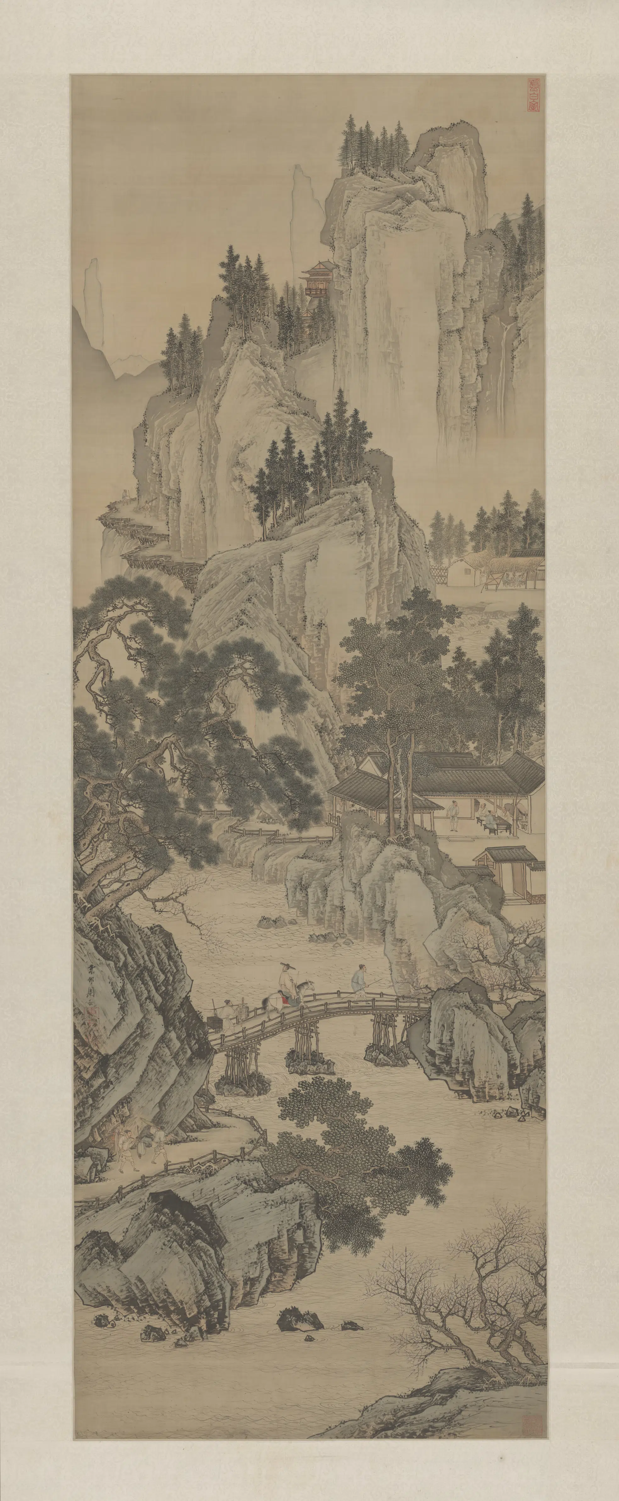 明代【周臣】《春山游骑图轴》