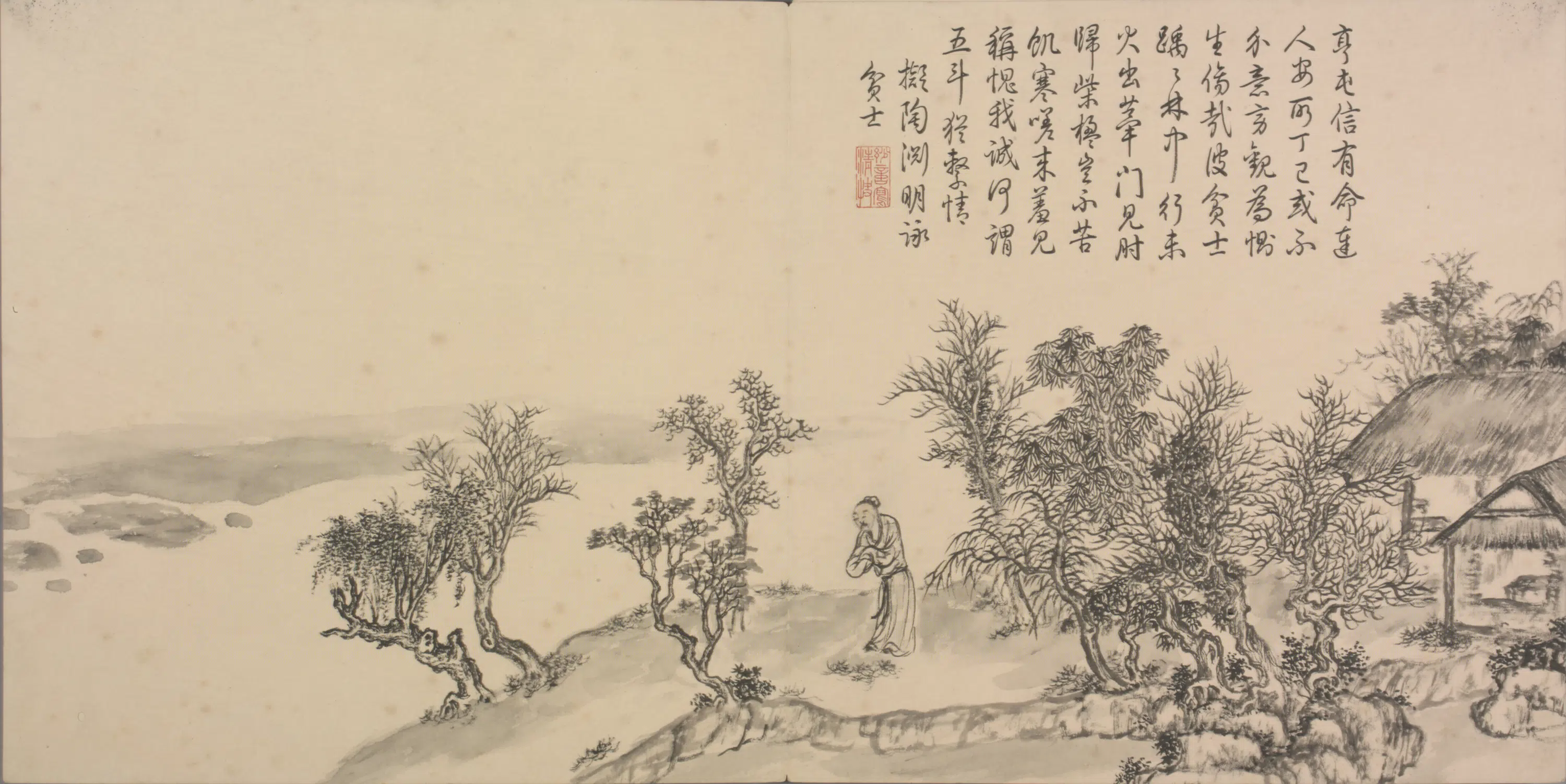 清代【董邦达】《画弘历和江文通诗意图册(30开)》 第10张 清代【董邦达】《画弘历和江文通诗意图册(30开)》 第10张