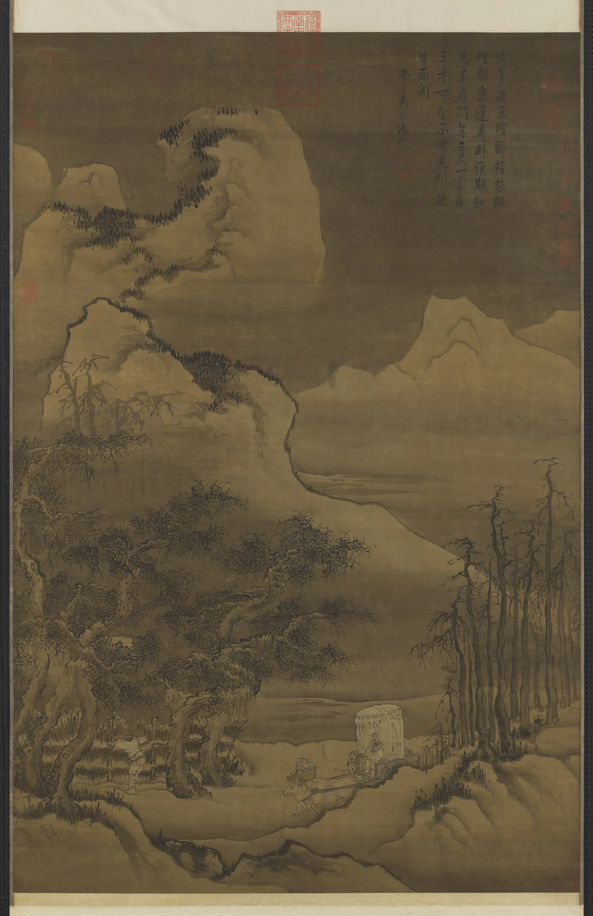 元朝【颜辉】《画袁安卧雪图轴》