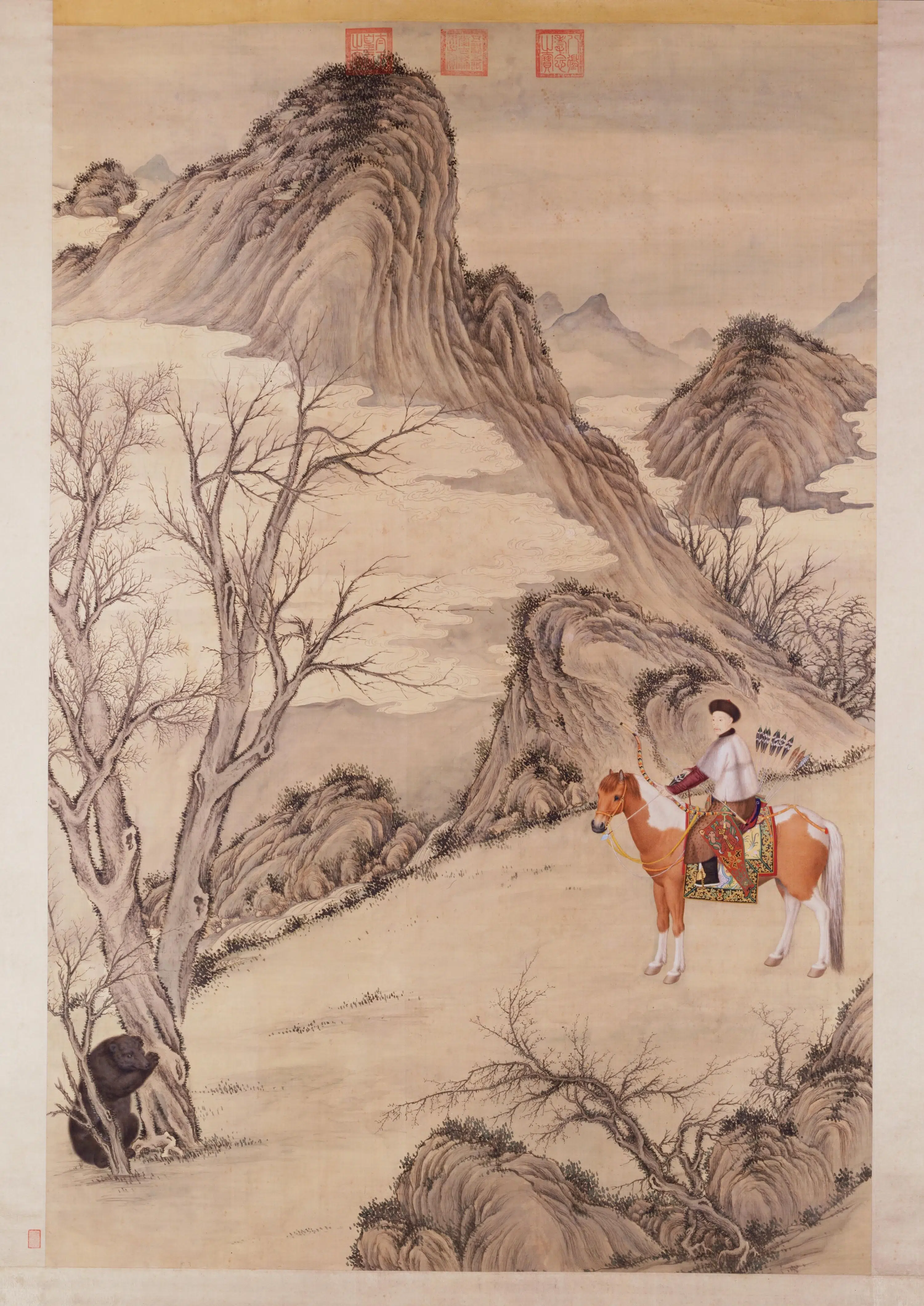 清代【郎世宁】《乾隆皇帝殪熊图》