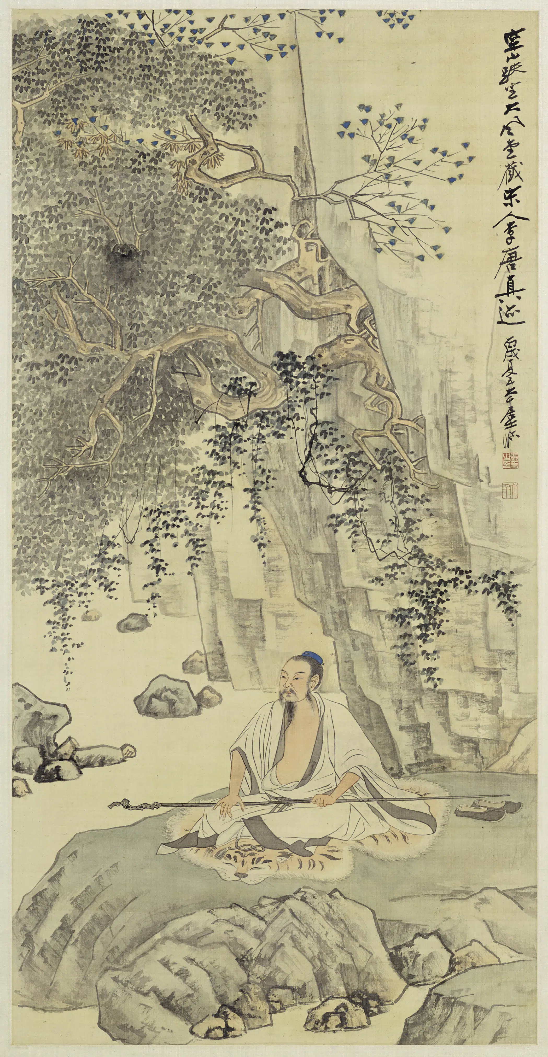 近现代【张大千】《空山趺坐图轴》