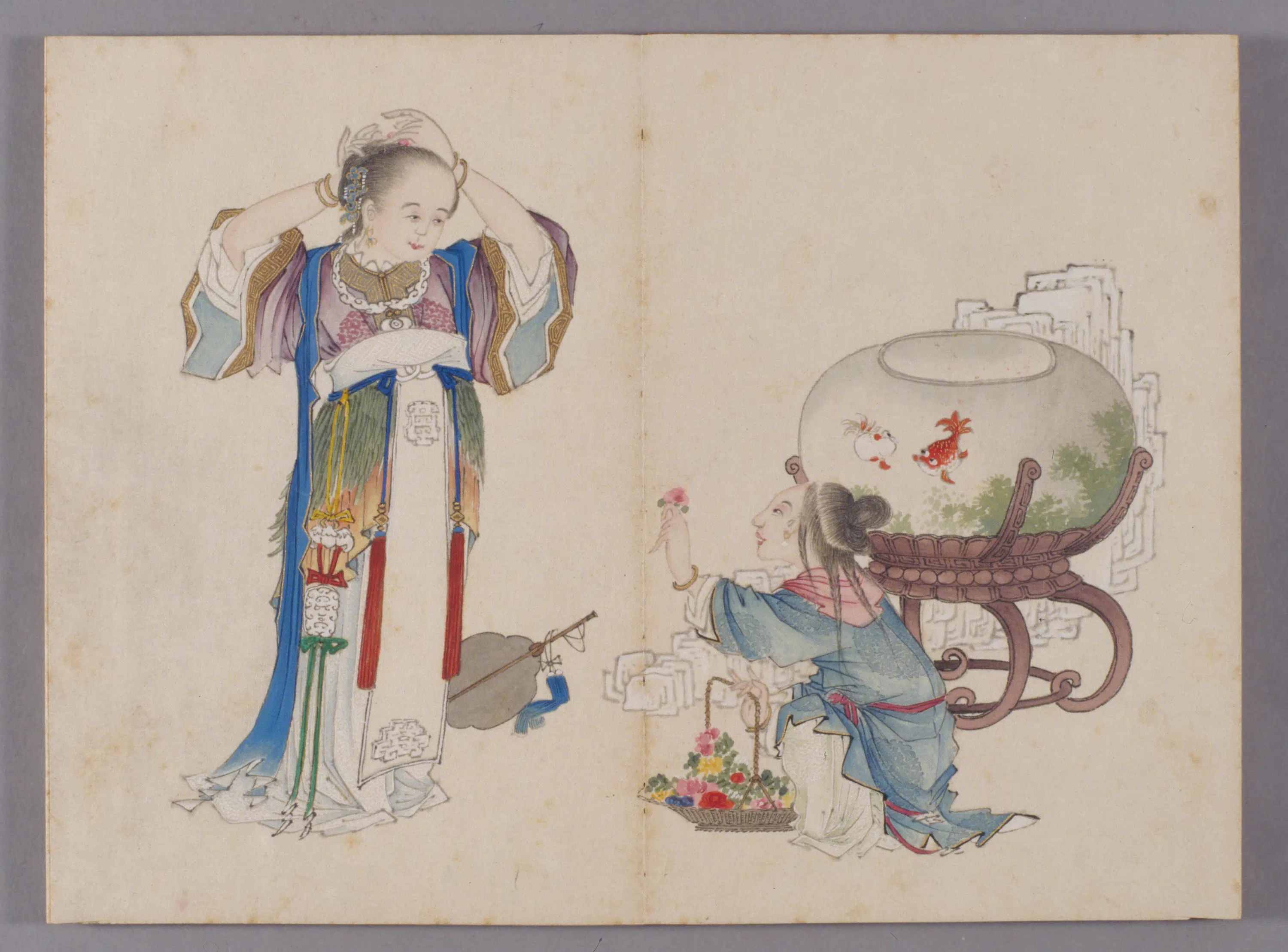 清代【喻兰】《仕女清娱图册（8开）》 第4张