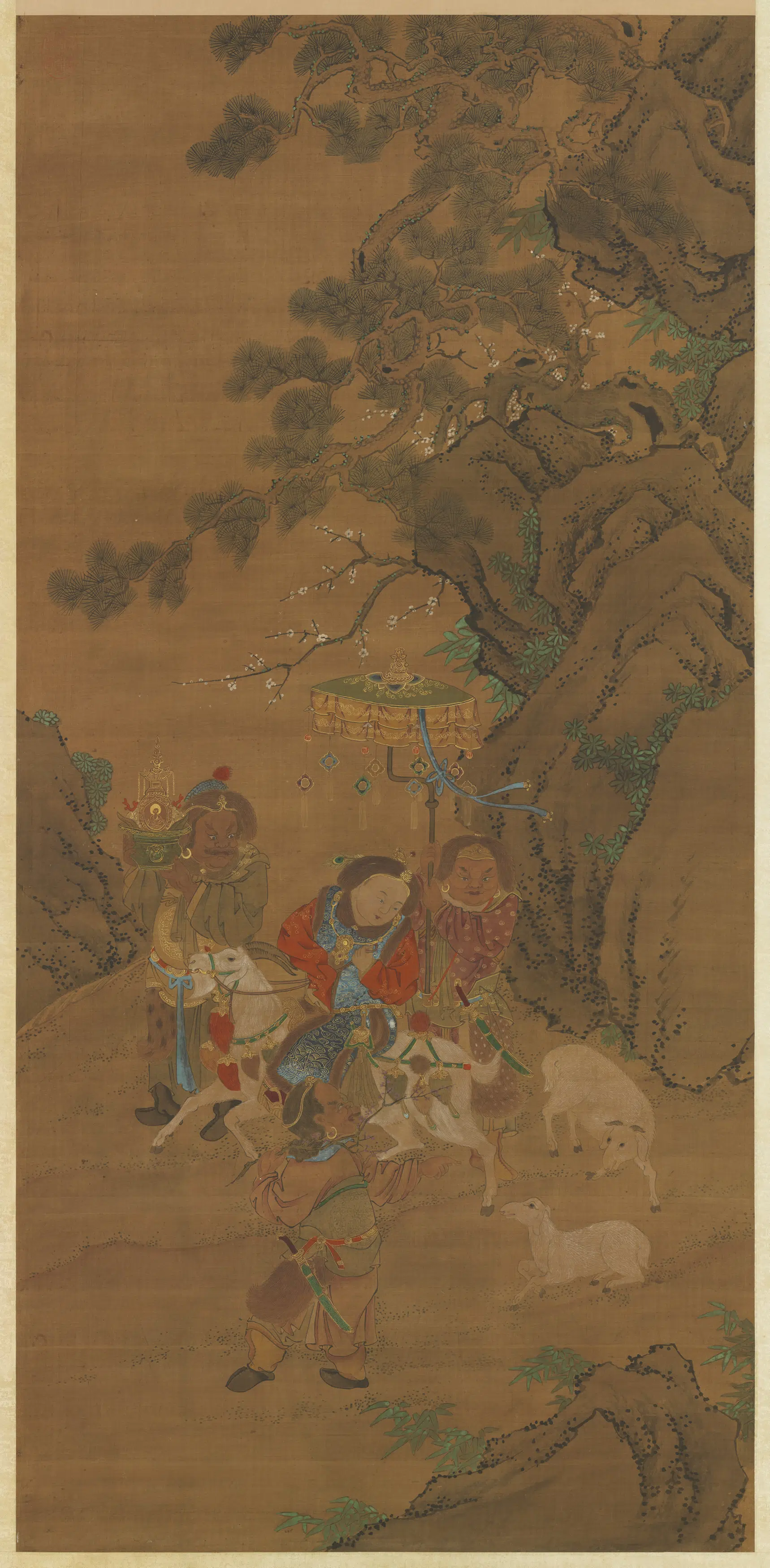 元代《元人画冬景戏婴图轴》