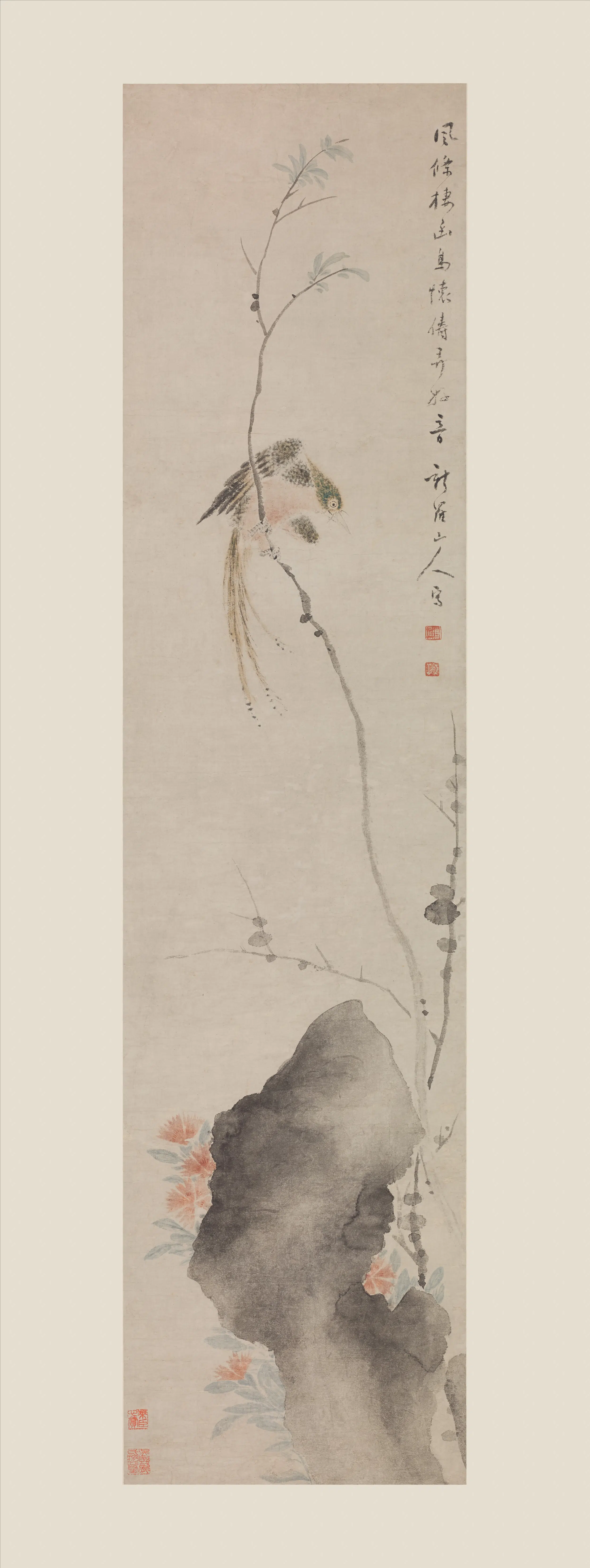 清代【华喦（华岩)】《风涤栖乌图轴》