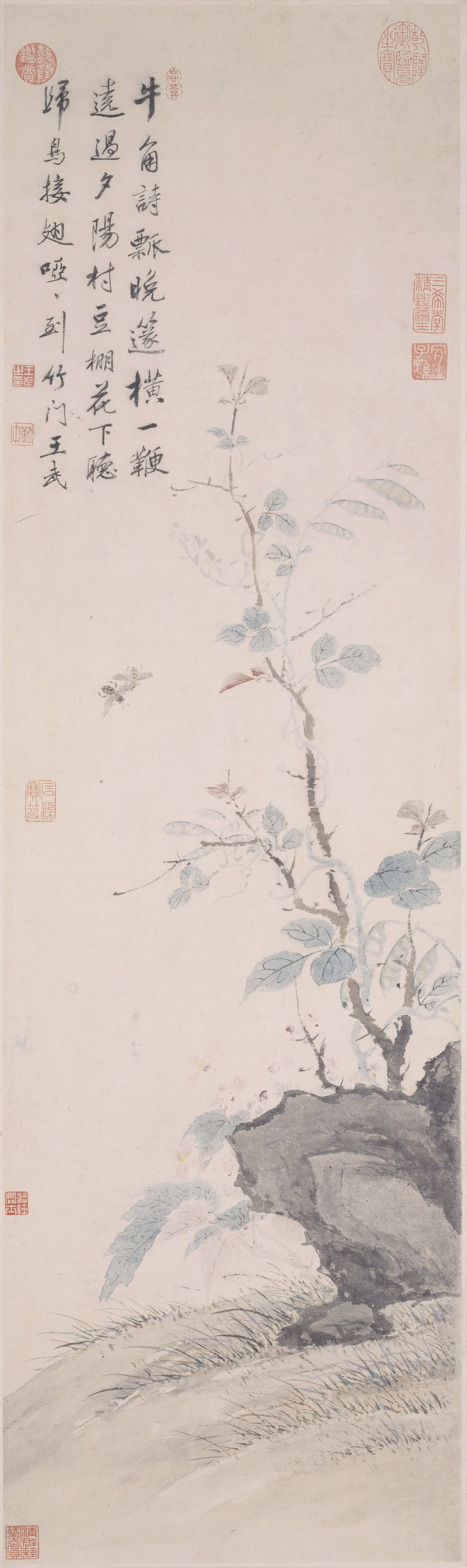 清代【王武】《秋棠豆荚图轴》