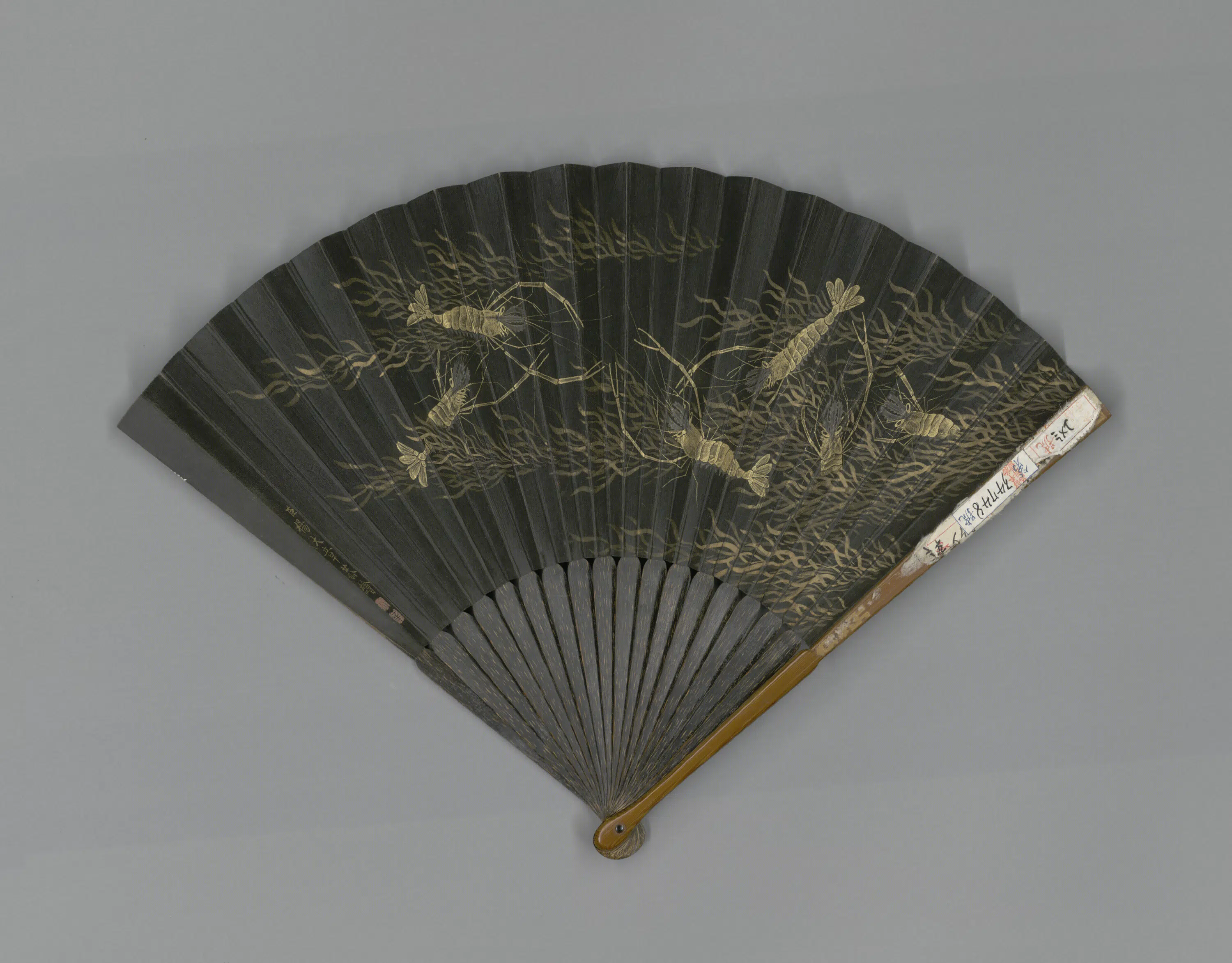 清代【杨大章】《画虾董诰临王羲之三帖成扇》