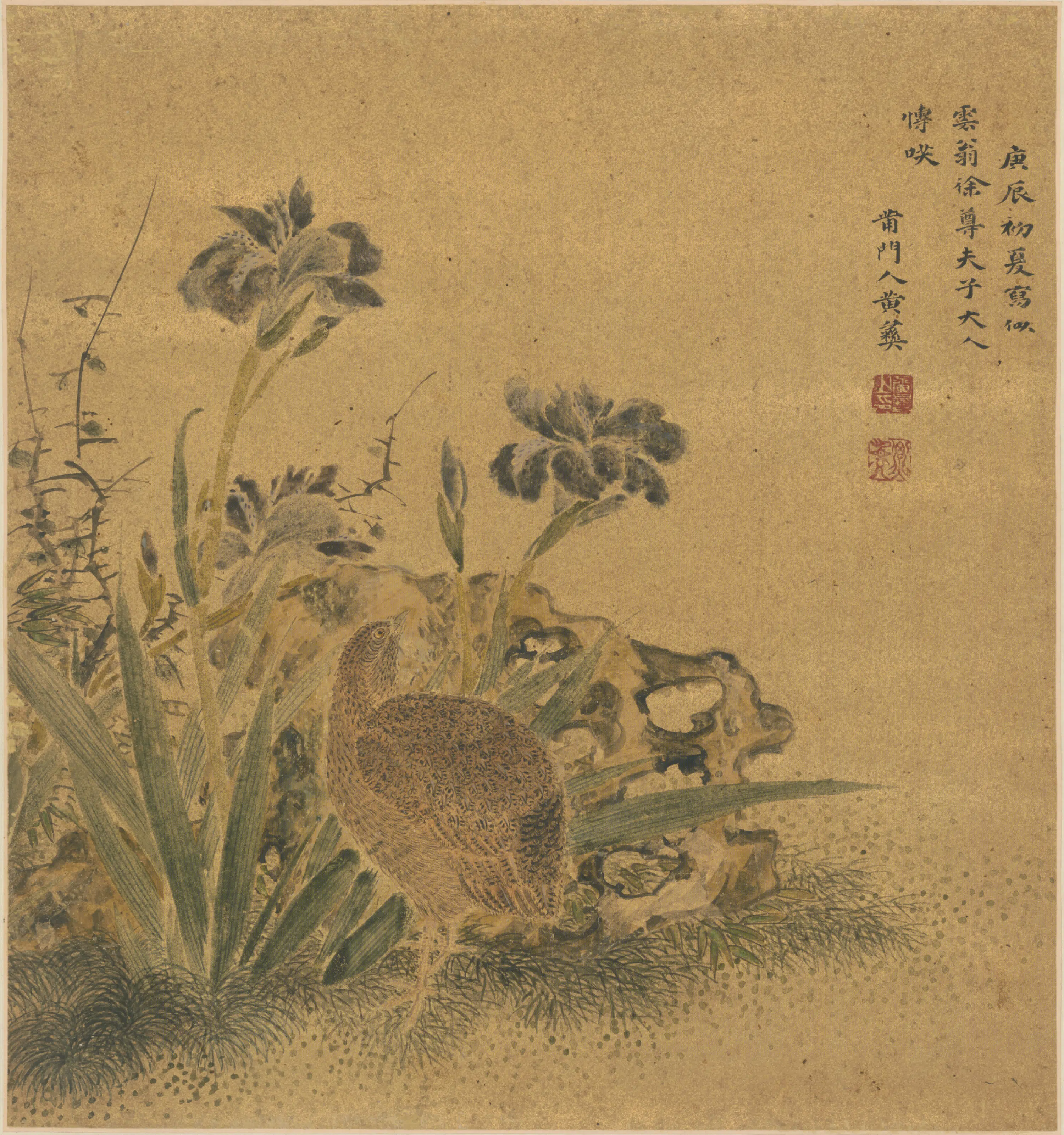 清代【黄彜】《黄彜花鸟图轴》