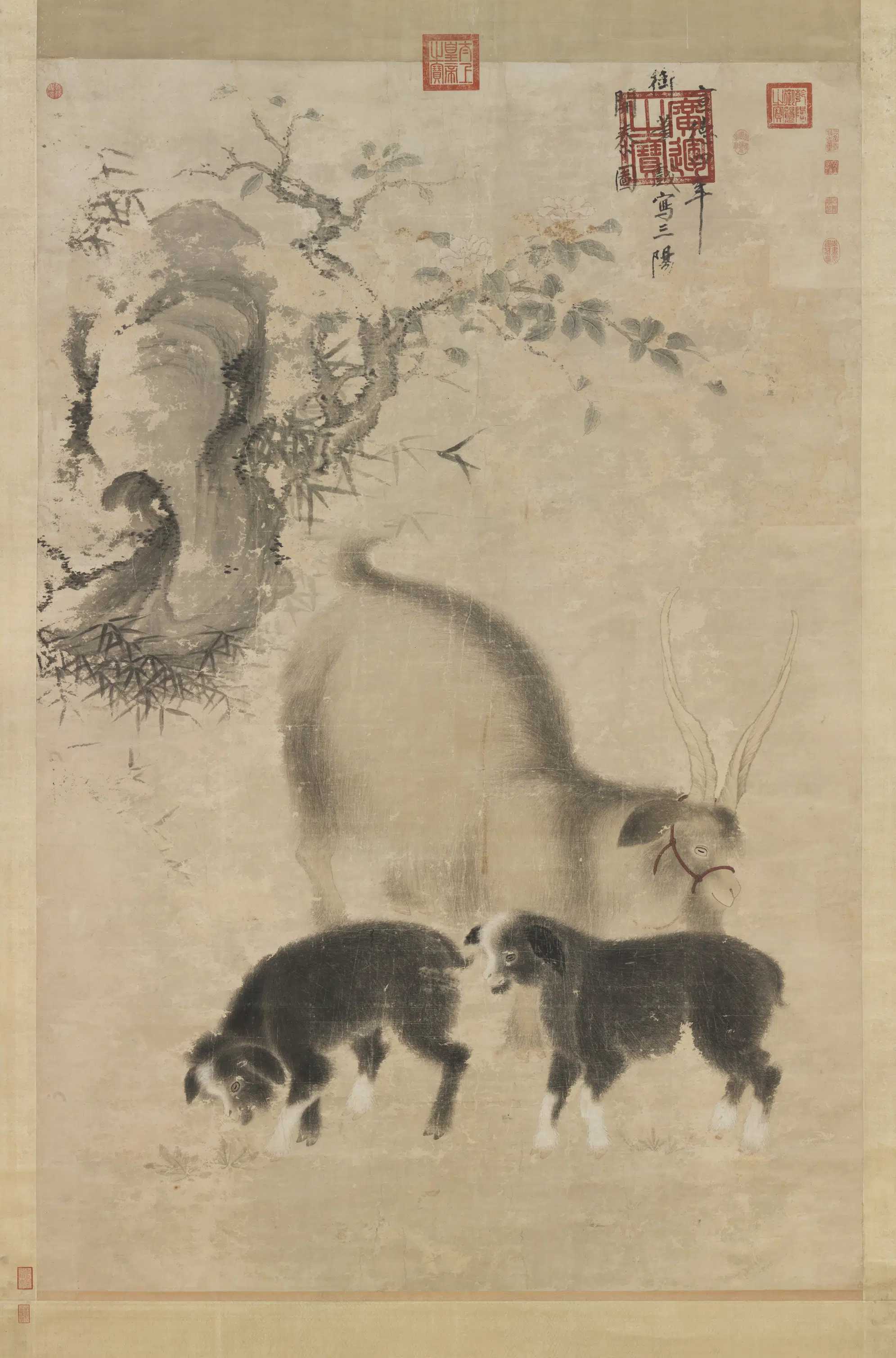 明朝【明宣宗朱瞻基】《画三阳开泰图轴》