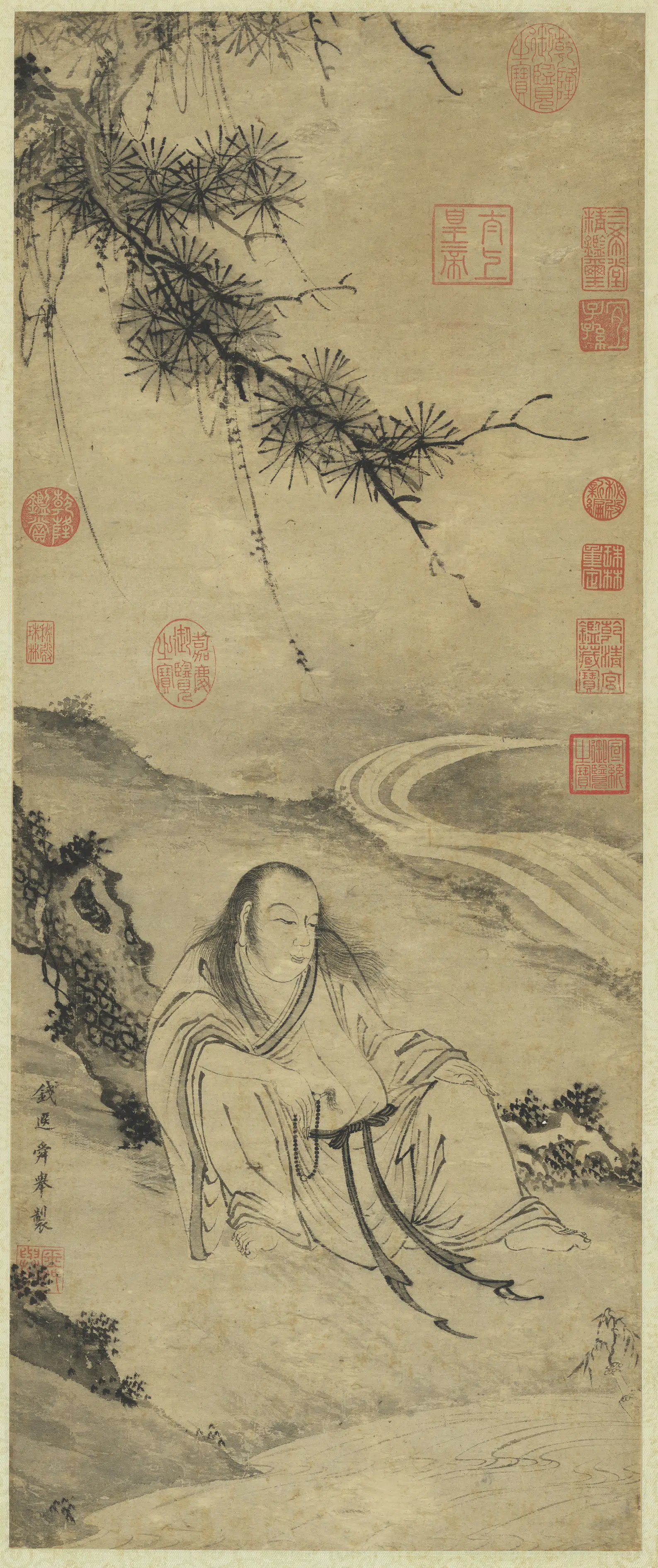 宋-元朝【钱选】《画观音像图轴》