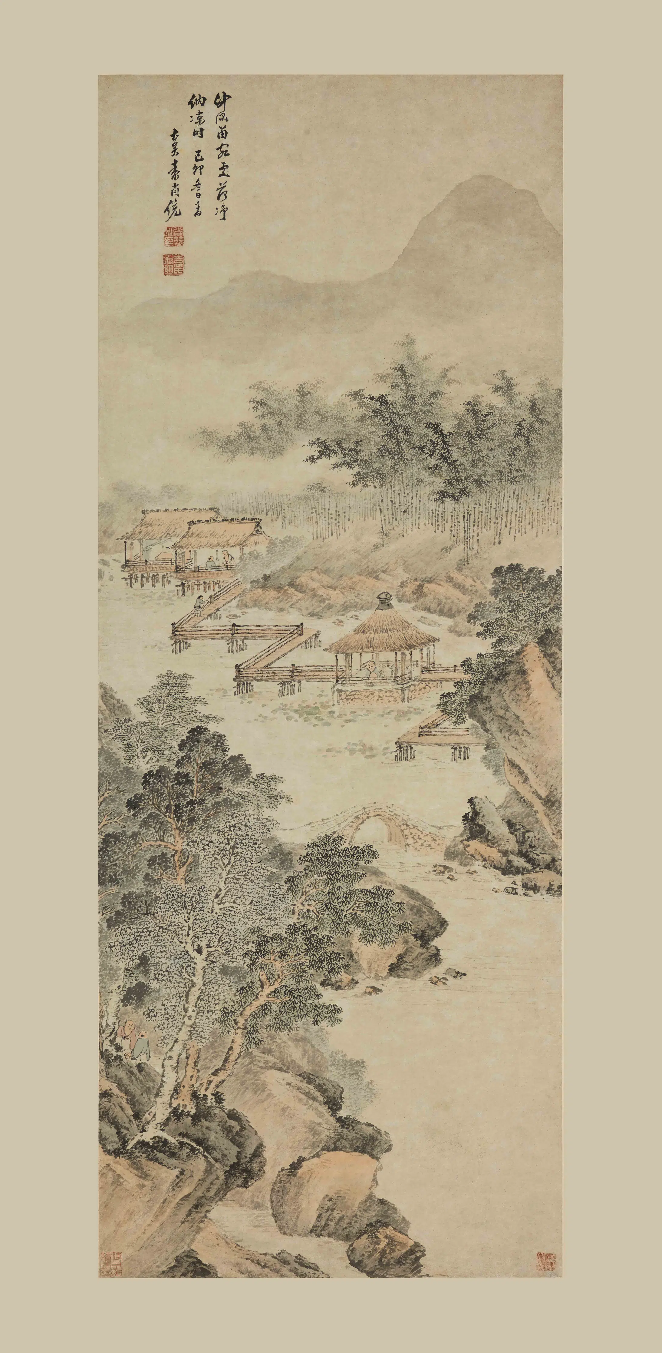 明朝【袁尚统】《荷静纳凉图轴》