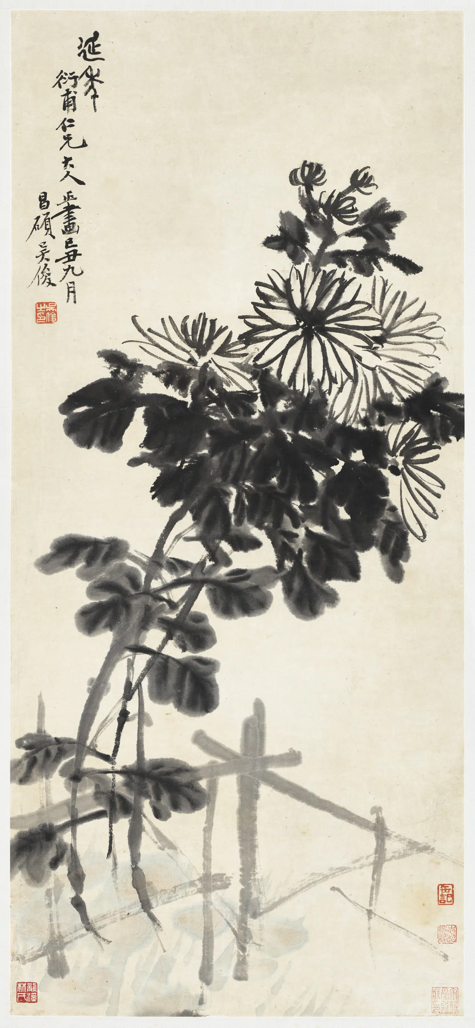 清代【吴昌硕】《墨菊图轴》