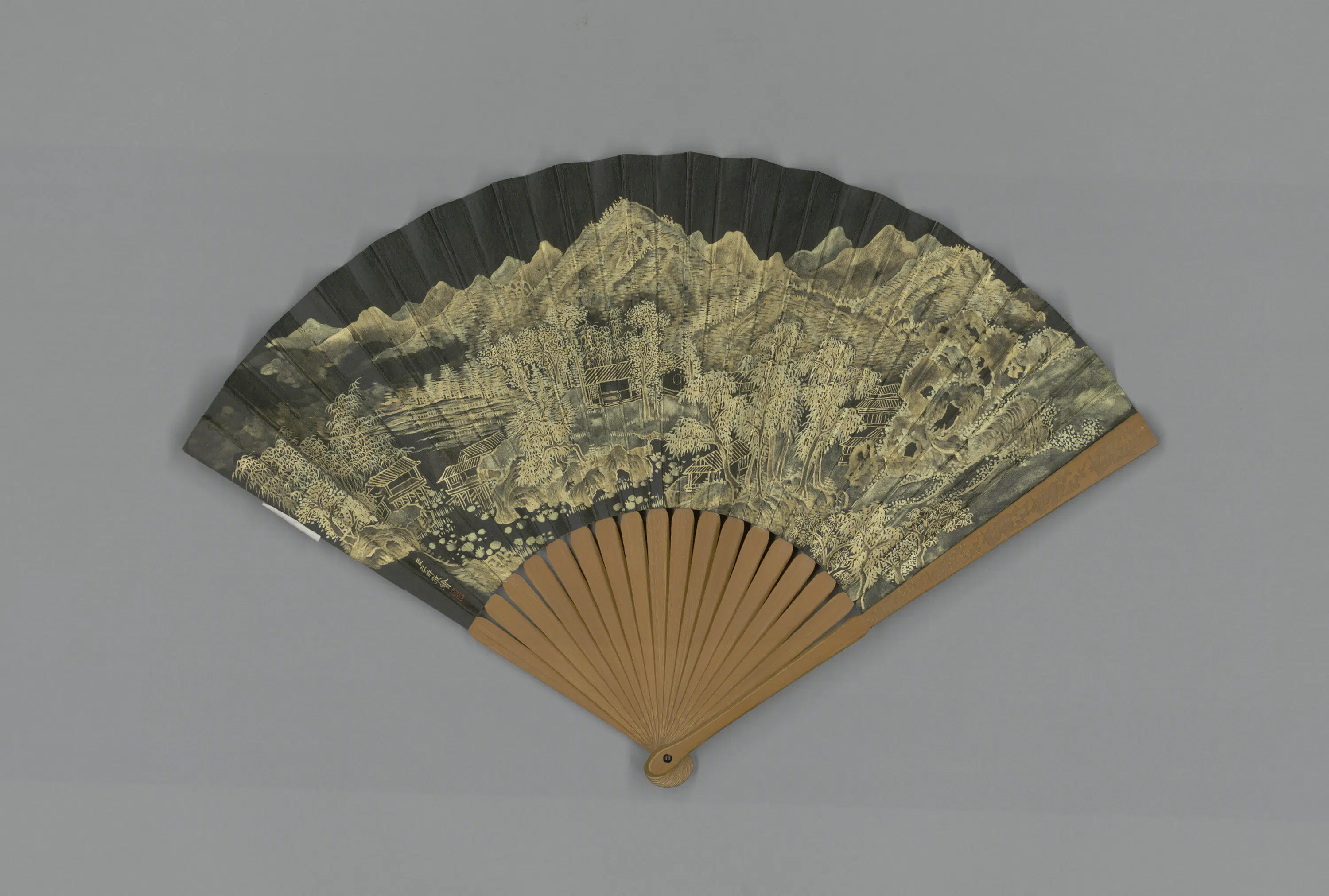 清代【爱新觉罗弘旿】《画山水并书烟雨楼四咏成扇》