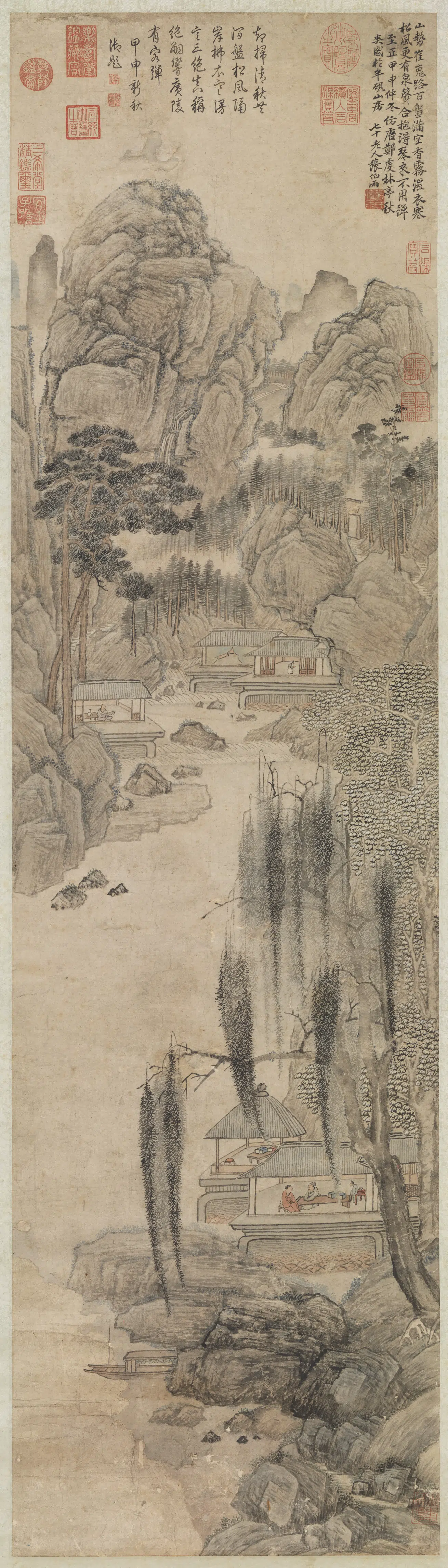 元朝【张雨】《仿郑虔林亭秋爽图轴》