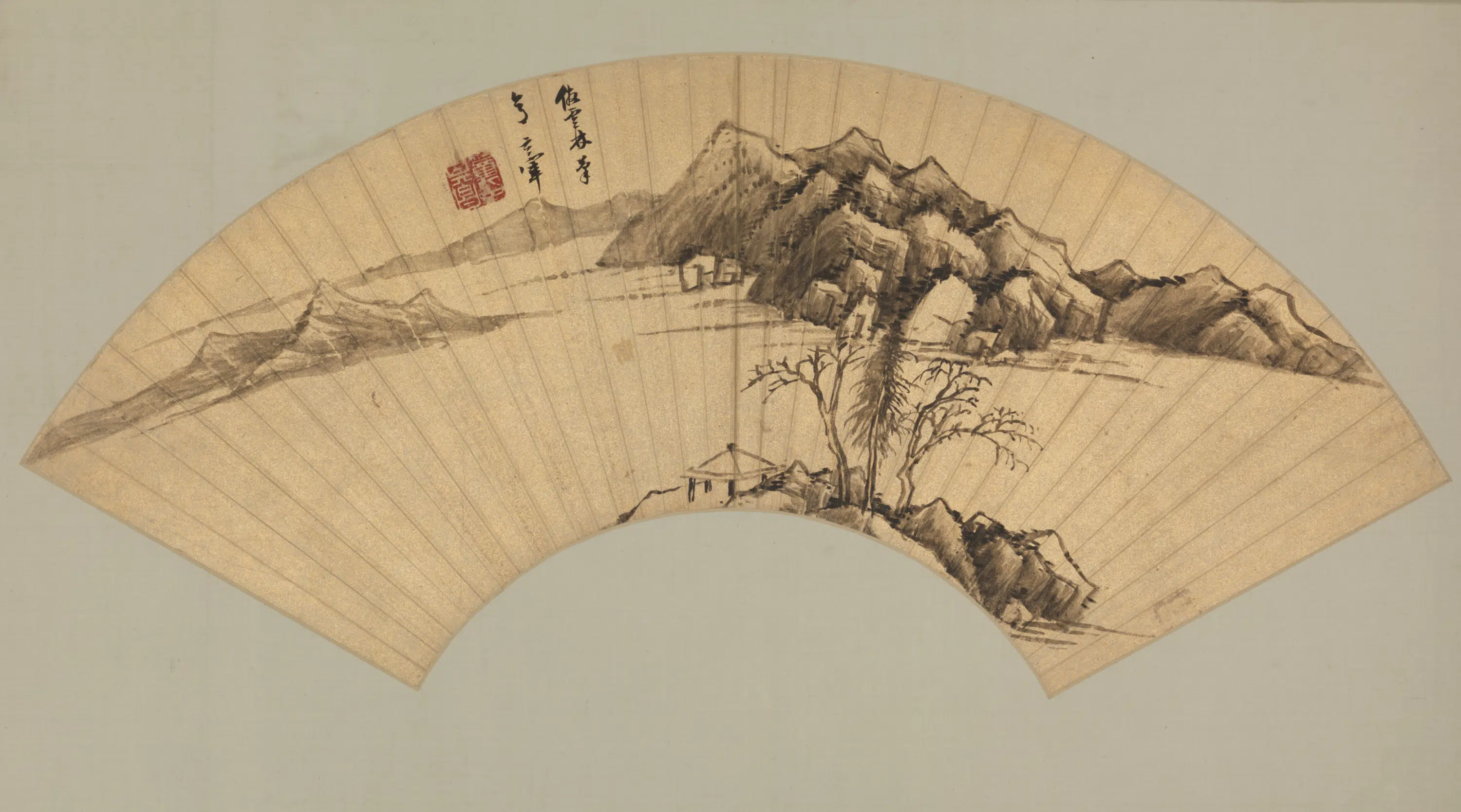 明朝【董其昌】《仿倪山水扇》