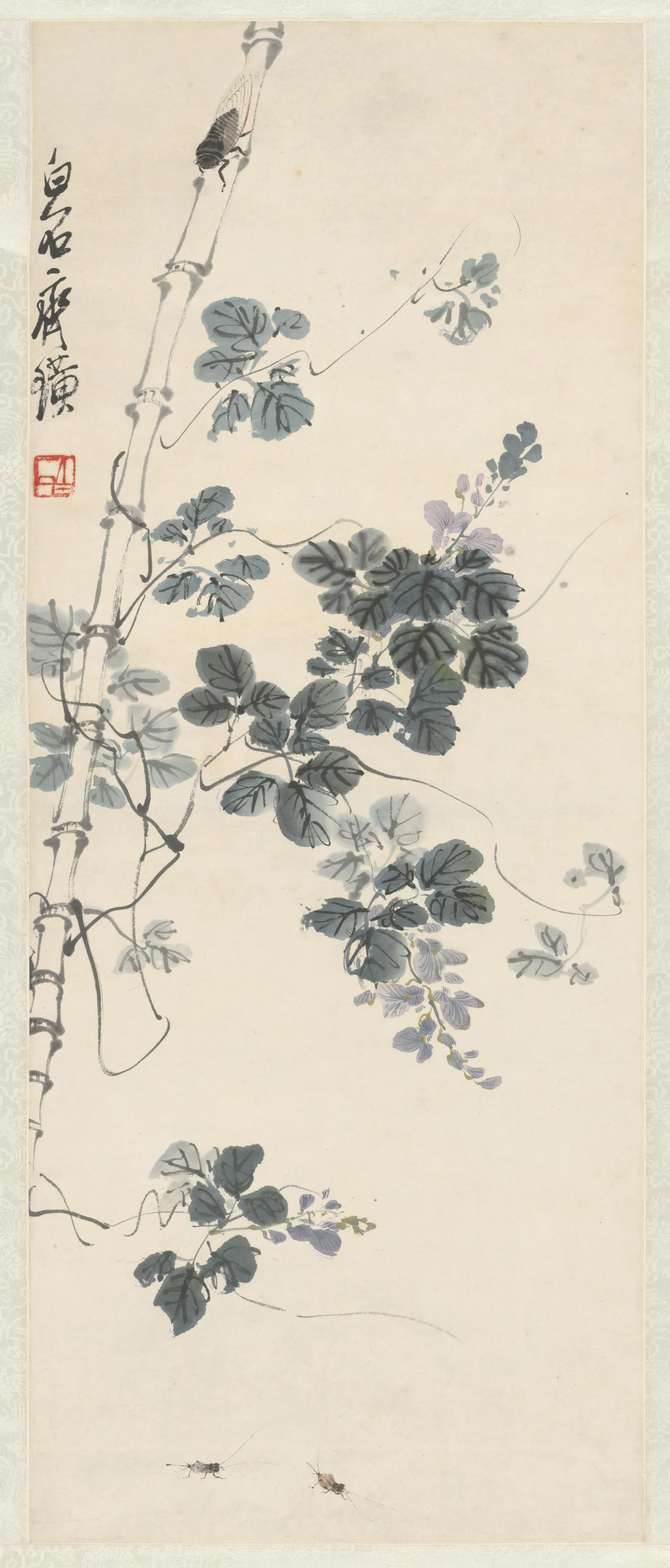 近现代【齐白石】《花卉工虫图轴》