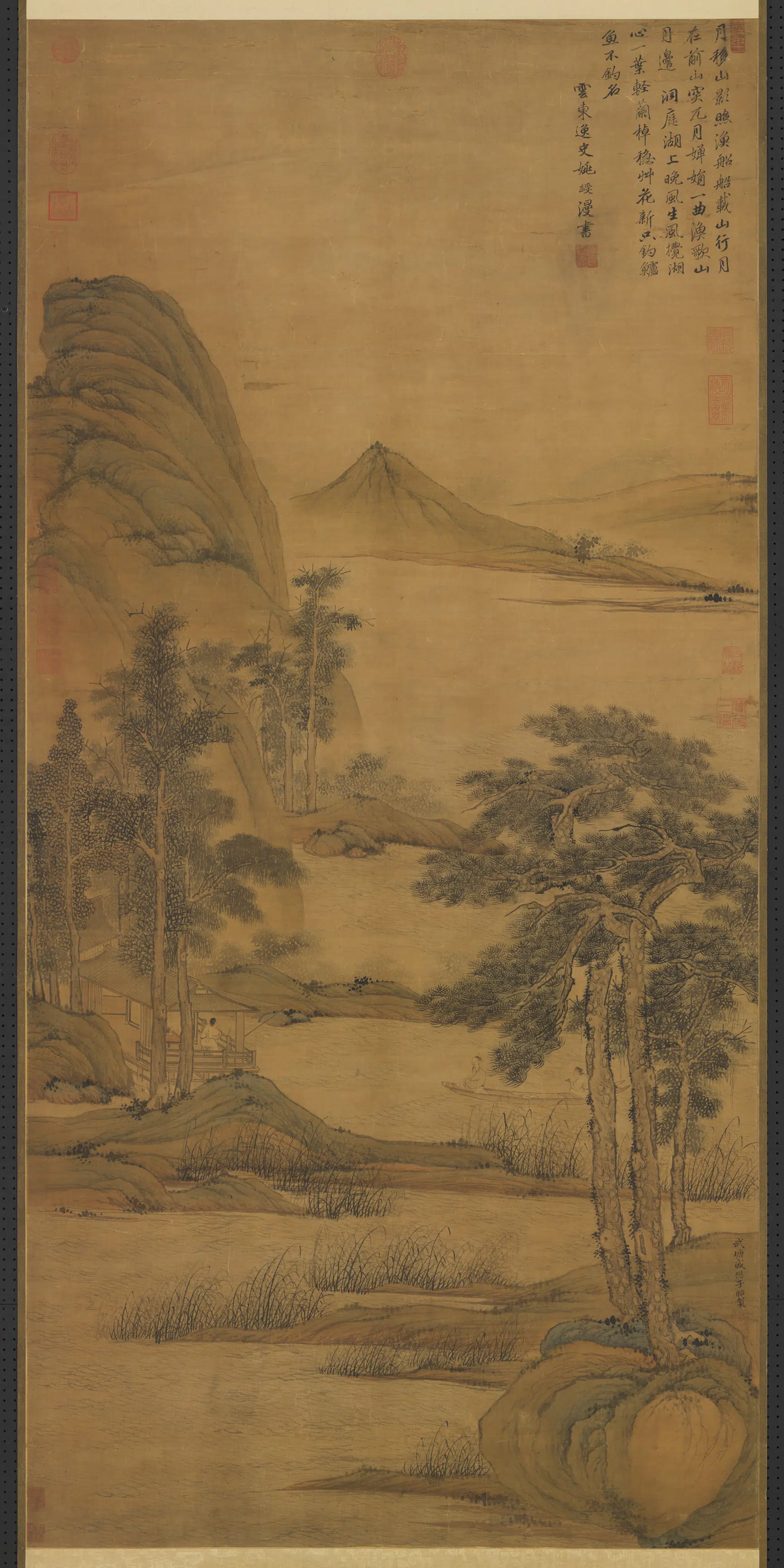 元朝【盛懋】《画松溪泛月图轴》