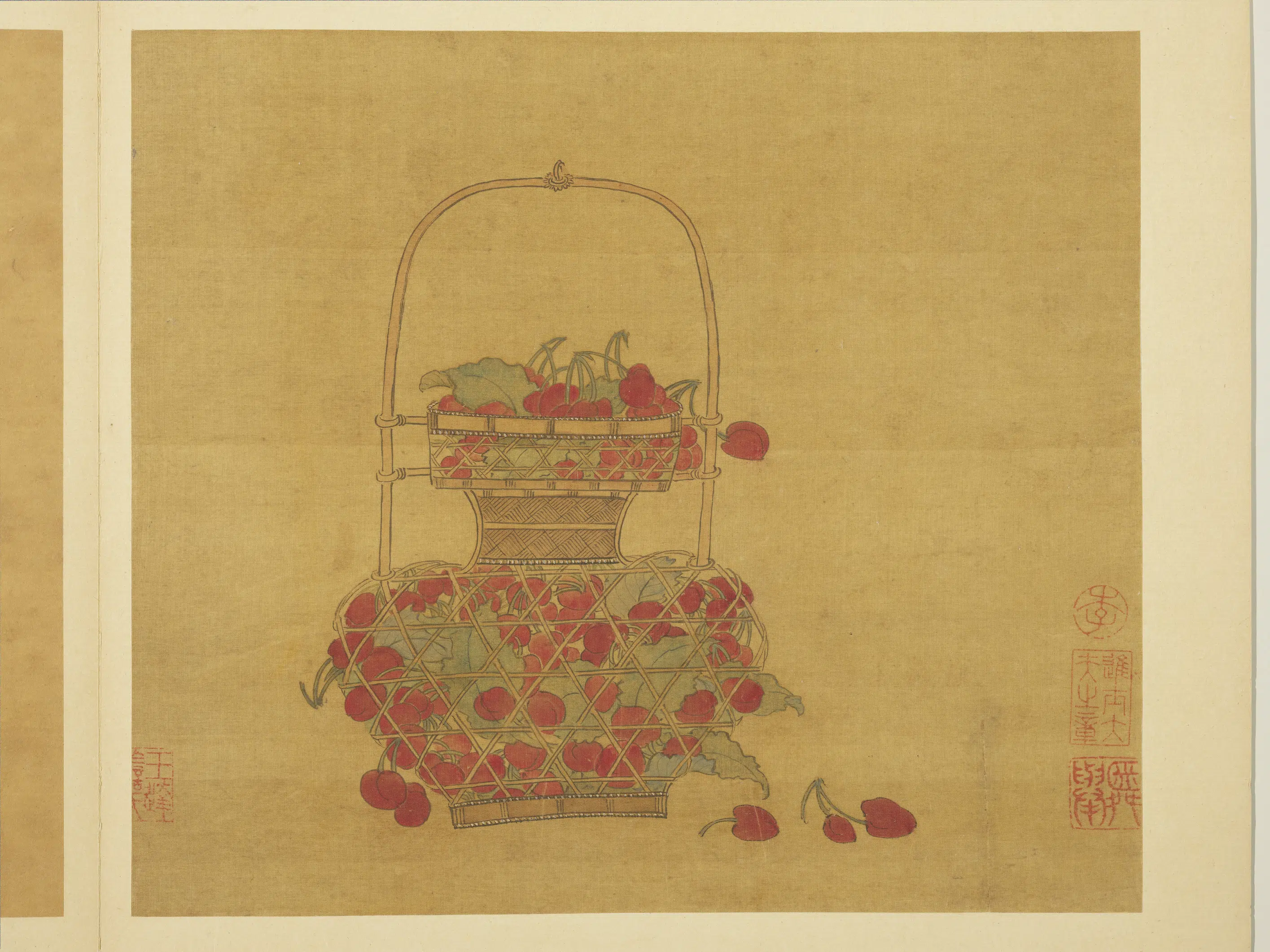 宋-元朝【钱选】《画花篮图册-樱桃》
