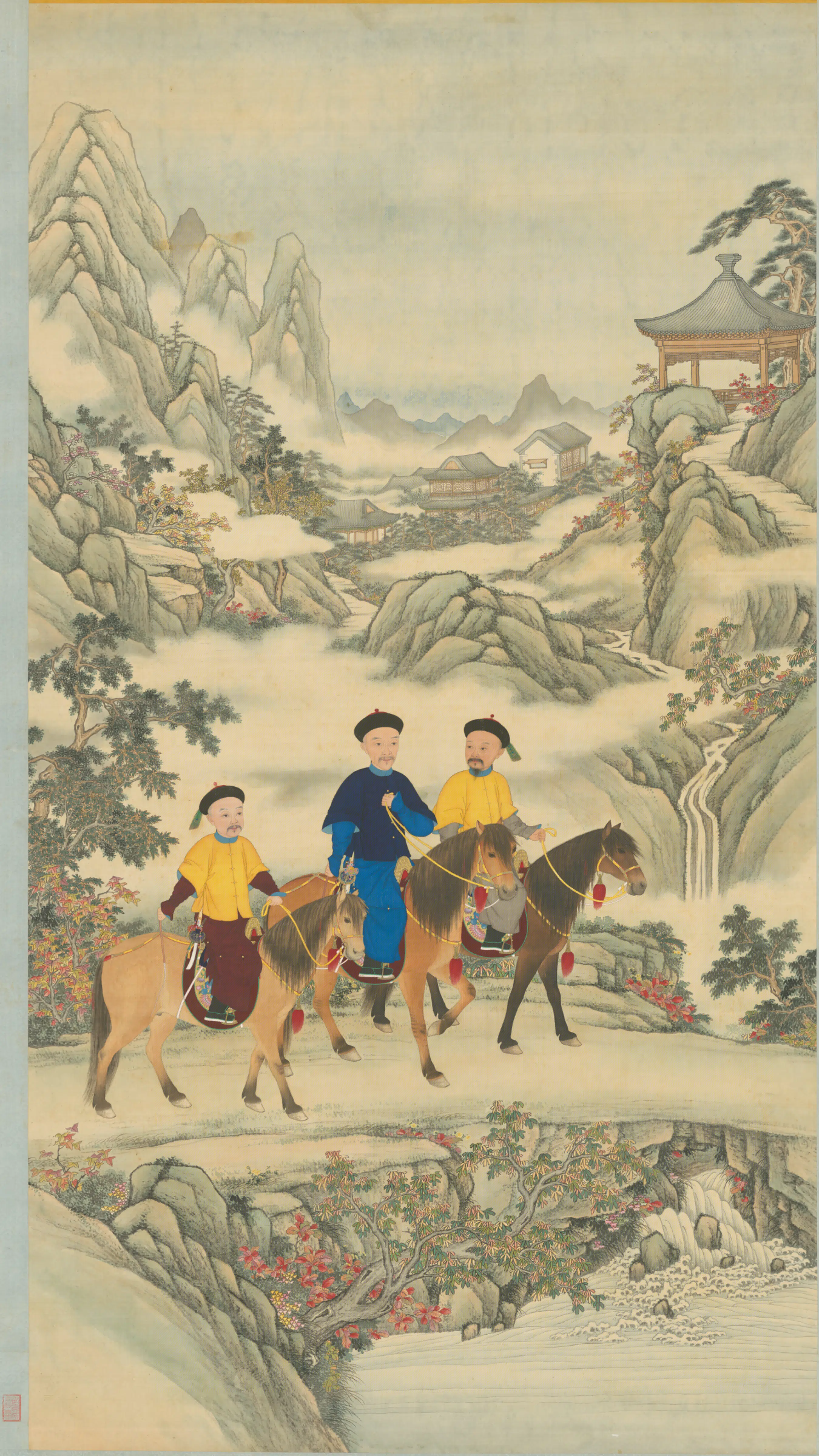 清代【爱新觉罗·旻（绵）宁-道光】《清人画旻宁秋澄揽辔图轴》