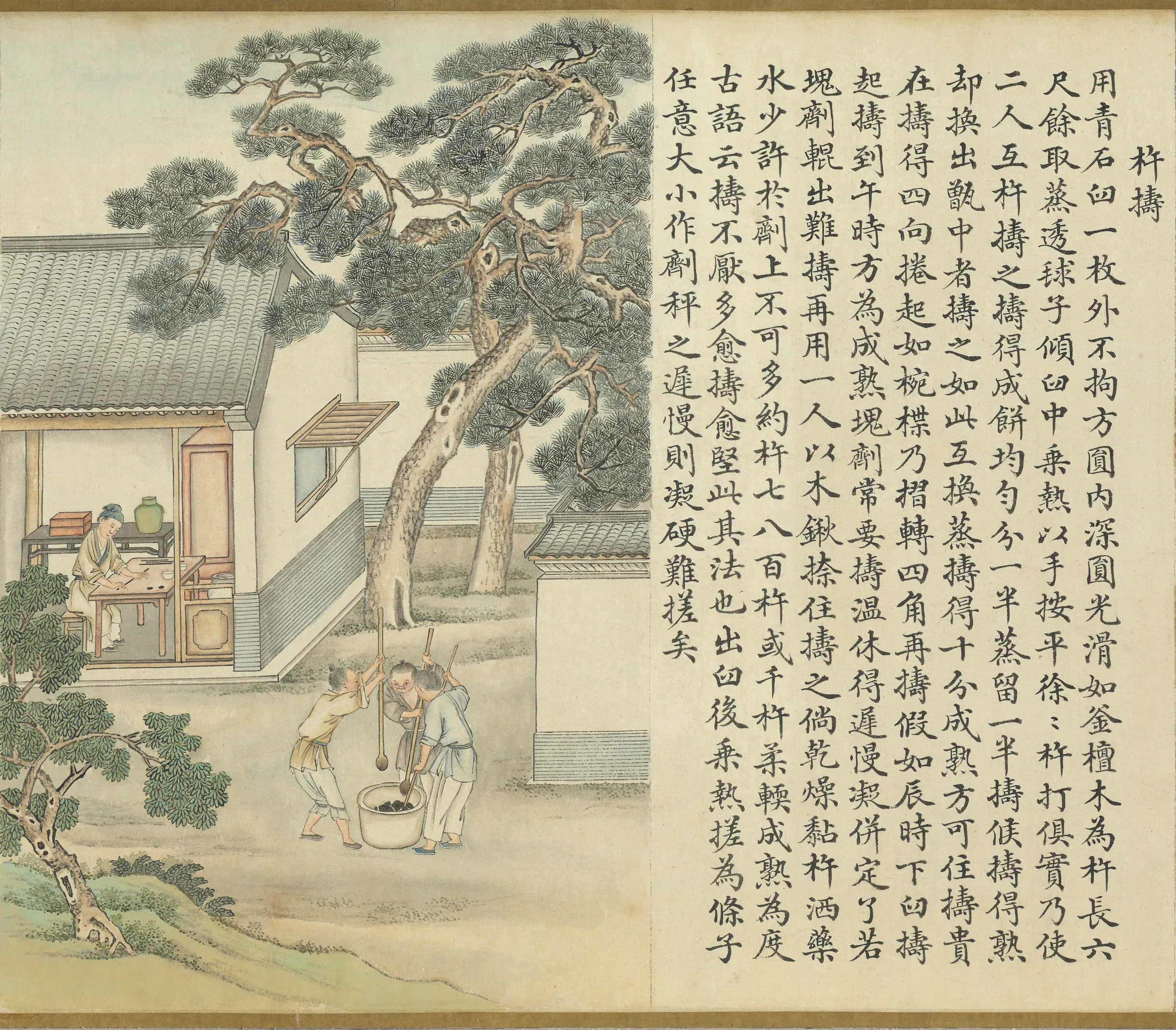 清代【沈初】《徐扬墨法集要图卷_杵捣》