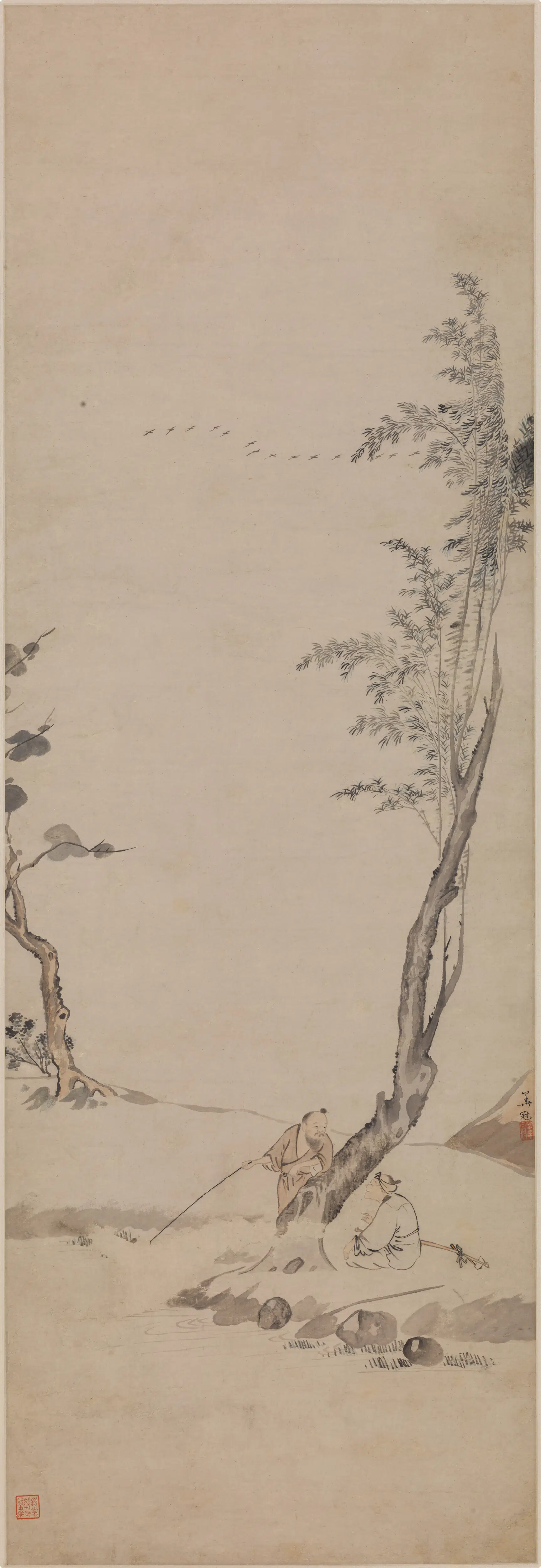 清代【华冠】《山水人物图轴》
