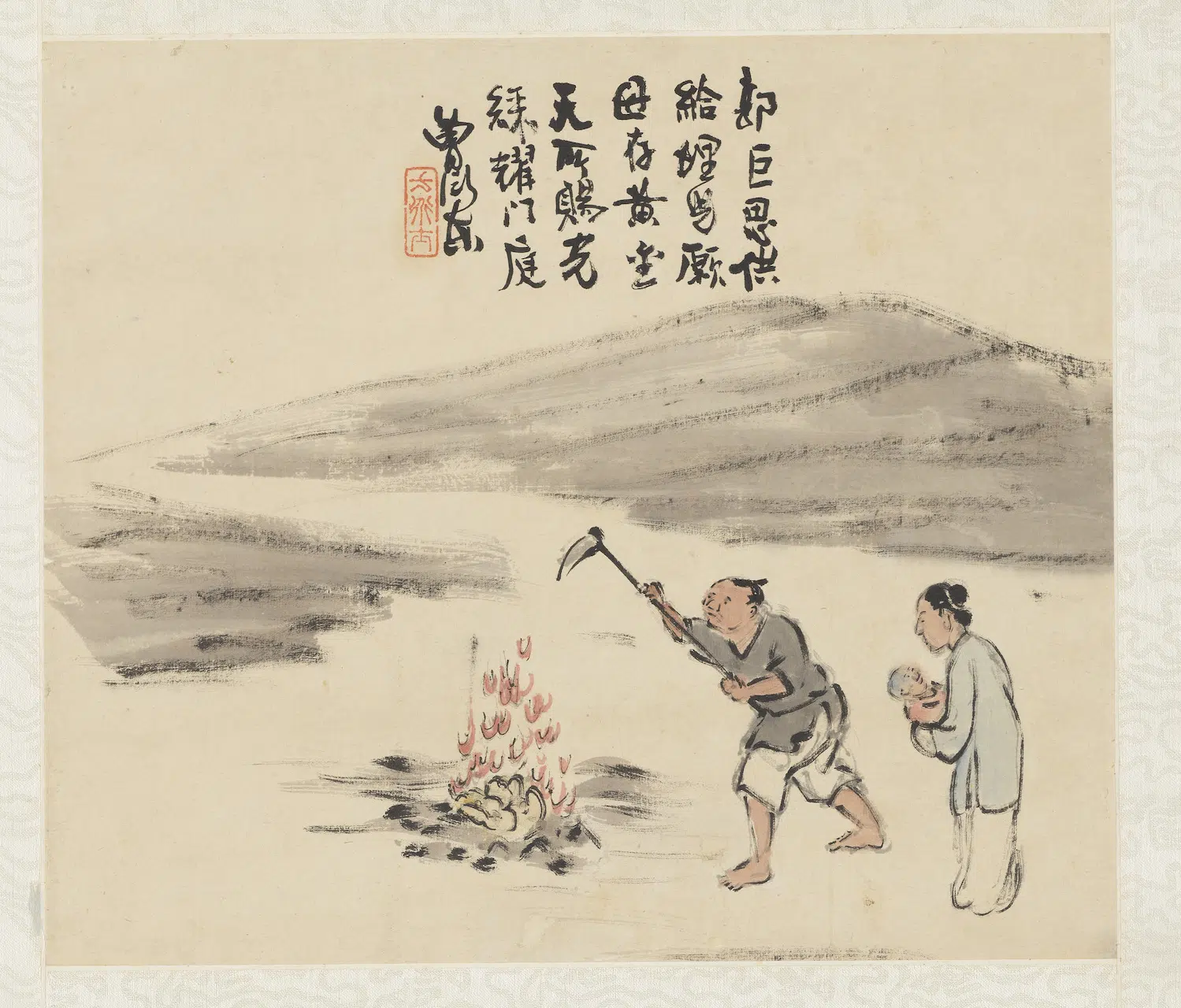 清代【曾衍东】《二十四孝八屏图轴-为母埋儿》
