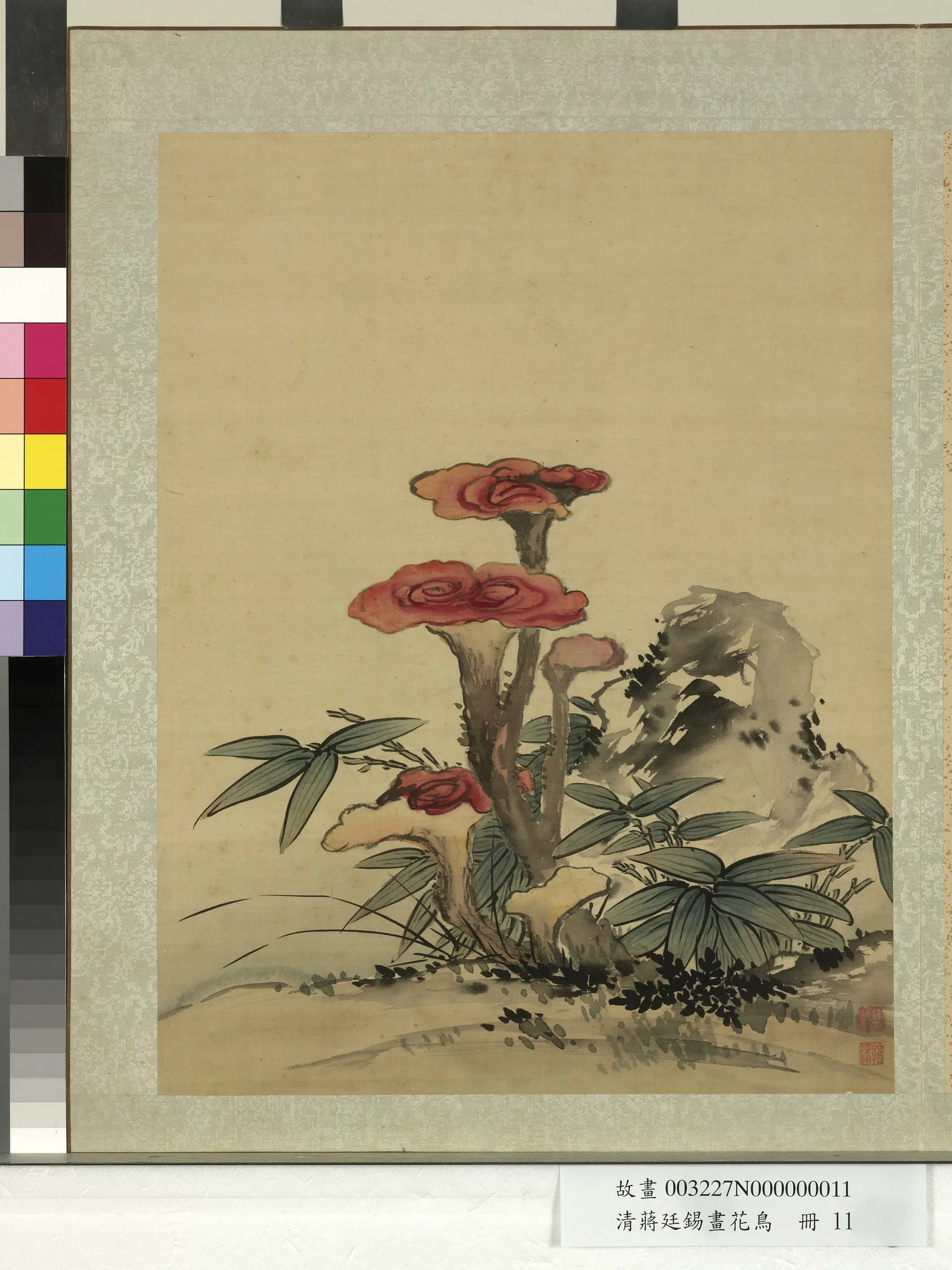 清代【蒋廷锡】《画花鸟册-紫芝竹石》