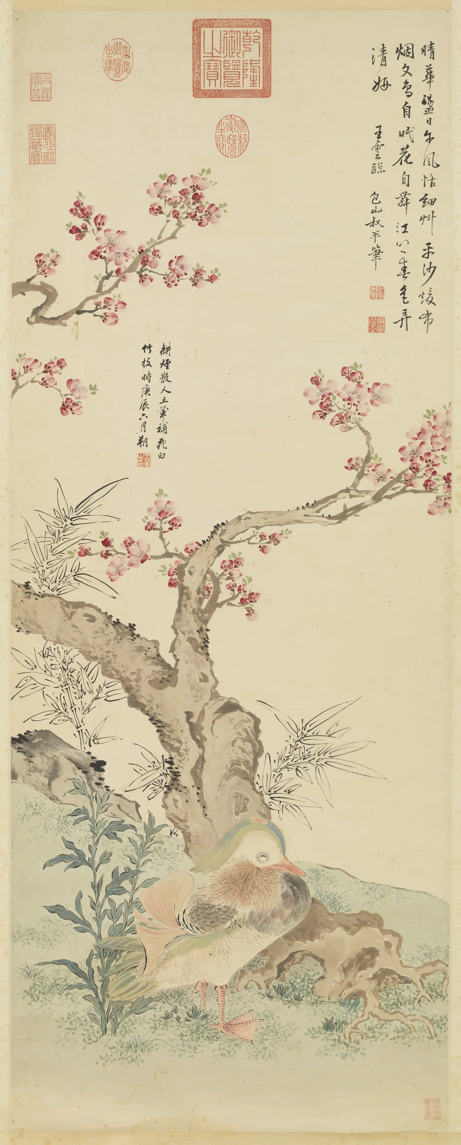 清代【王云】《临陆治桃花鸳鸯图（王翚合璧）》