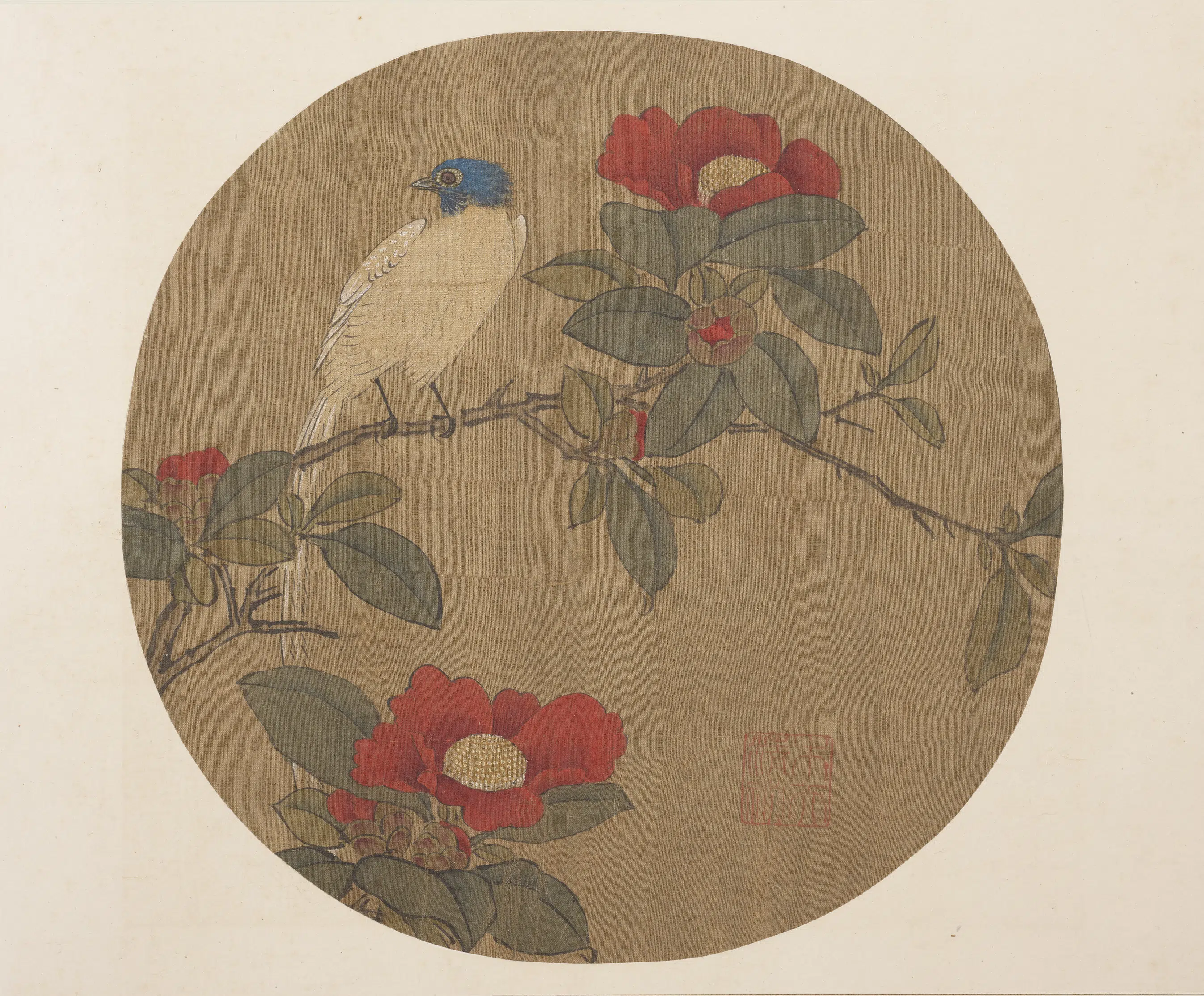 明朝【明宣宗朱瞻基】《明宣德宝绘册-寿带茶花》