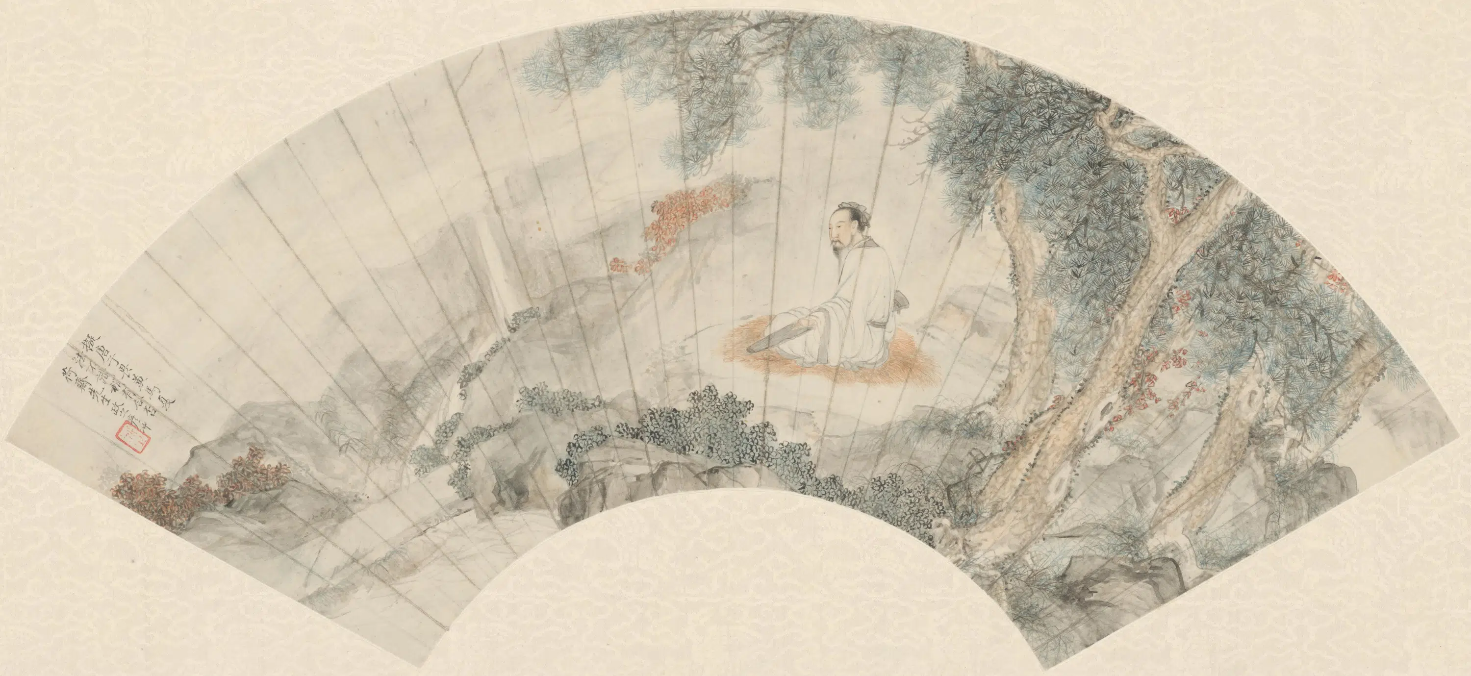 清代【刘彦冲】《松荫鸣琴扇面》