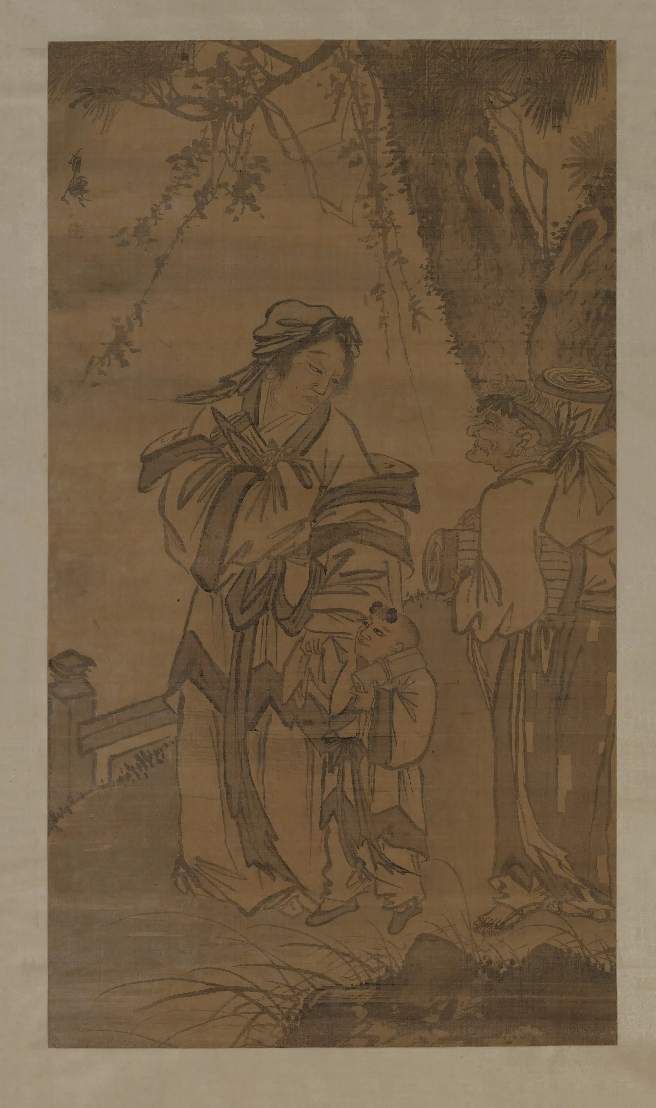 明朝【吴世恩】《教子图轴》