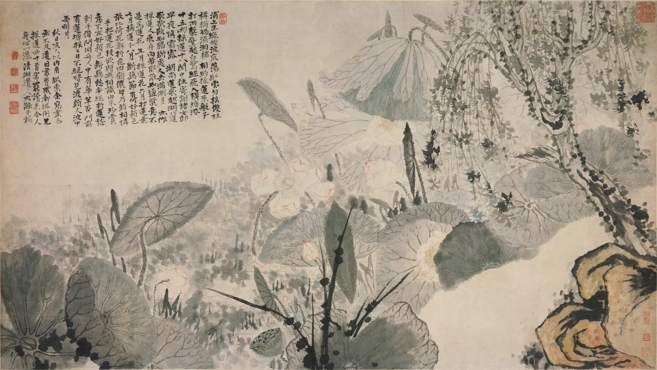 清代【石涛】《蒲塘秋影图轴》