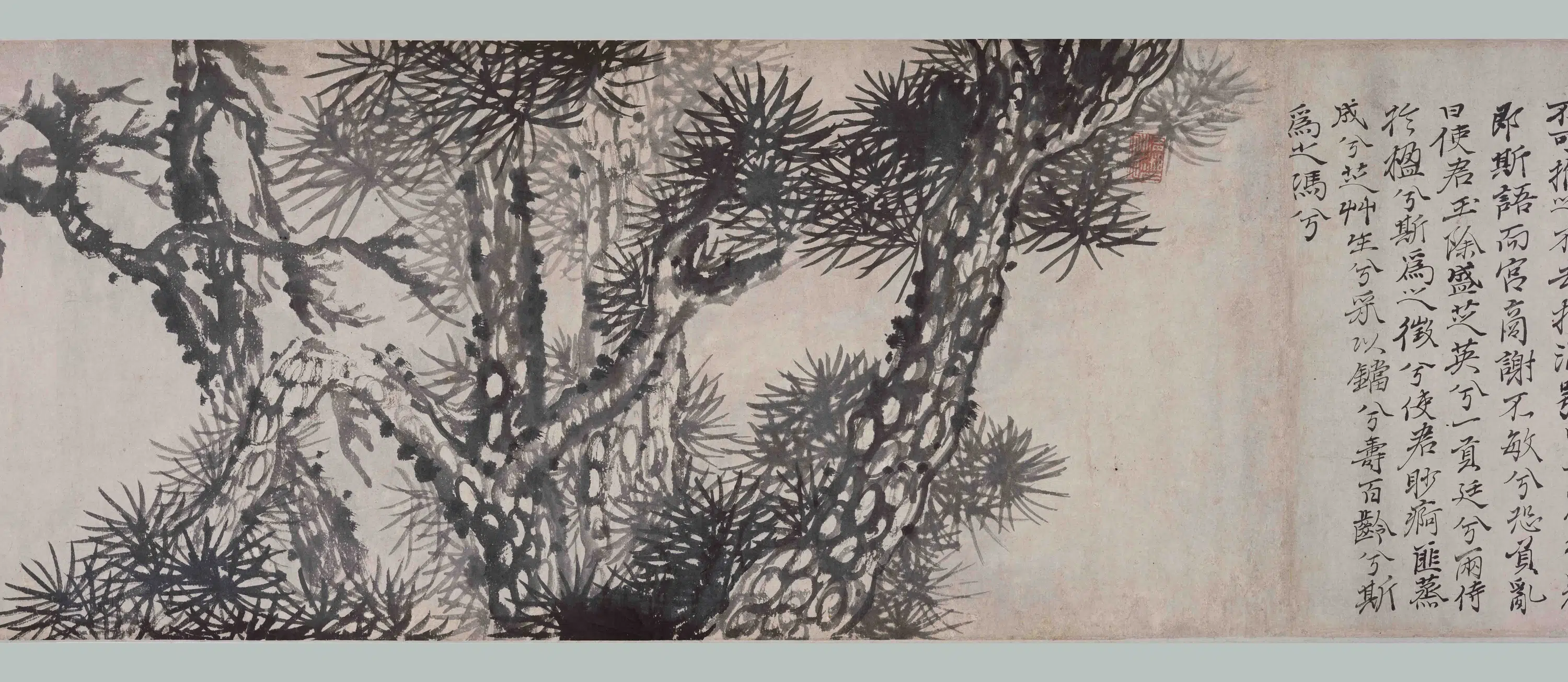 清代【石涛】《双松灵芝图卷》 第2张
