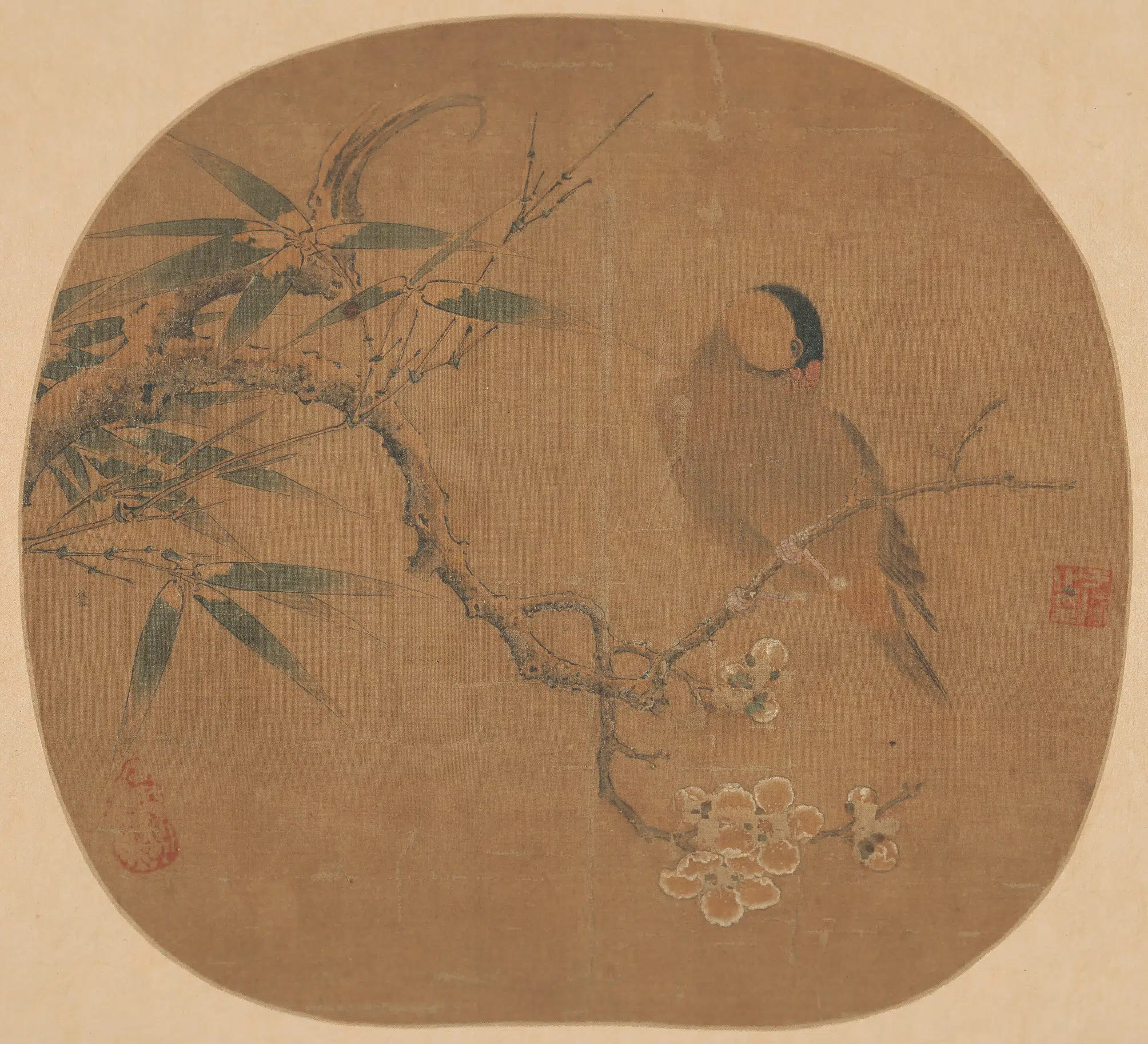 南宋【林椿】《梅竹寒禽图纨扇页》