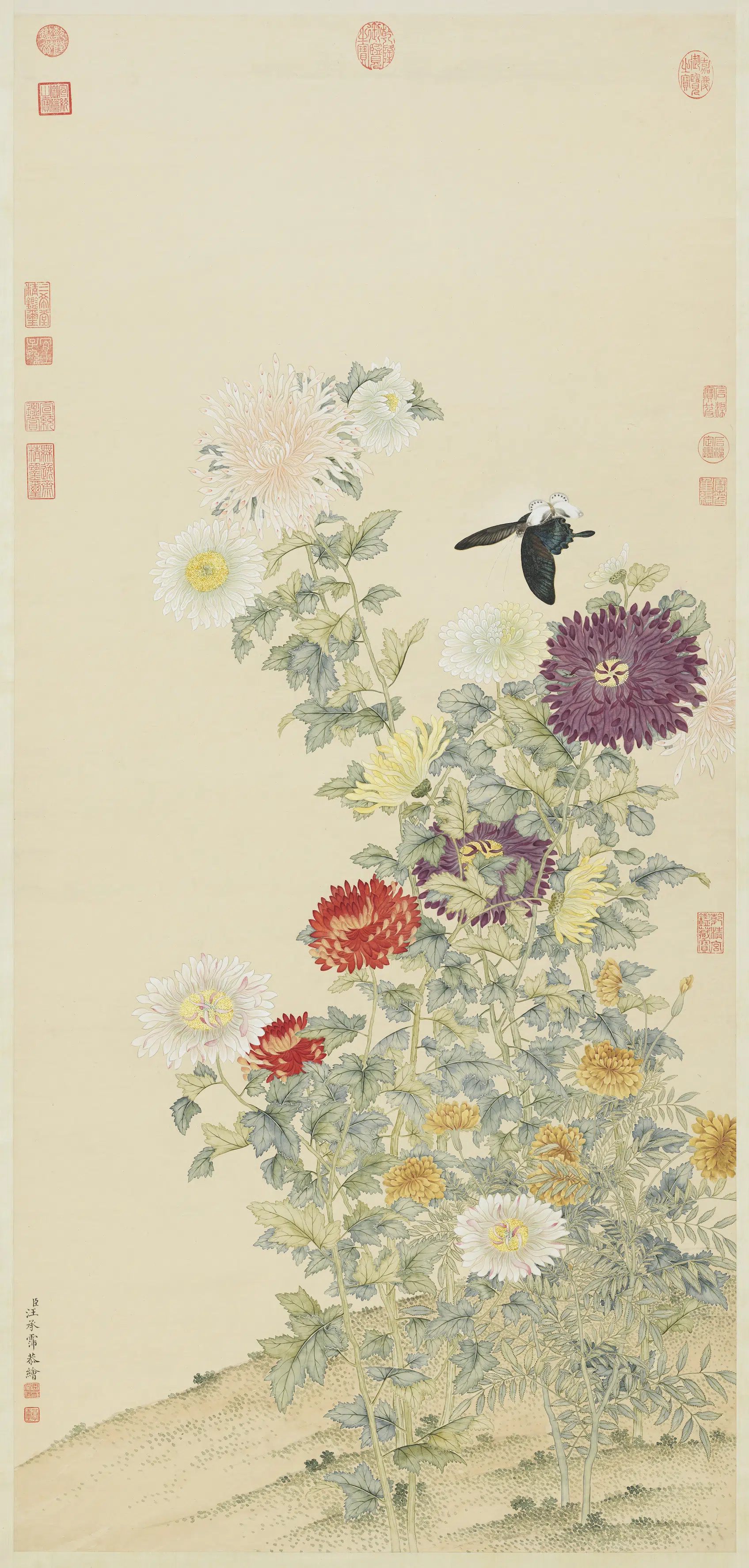 清代【汪承霈】《画菊图轴》