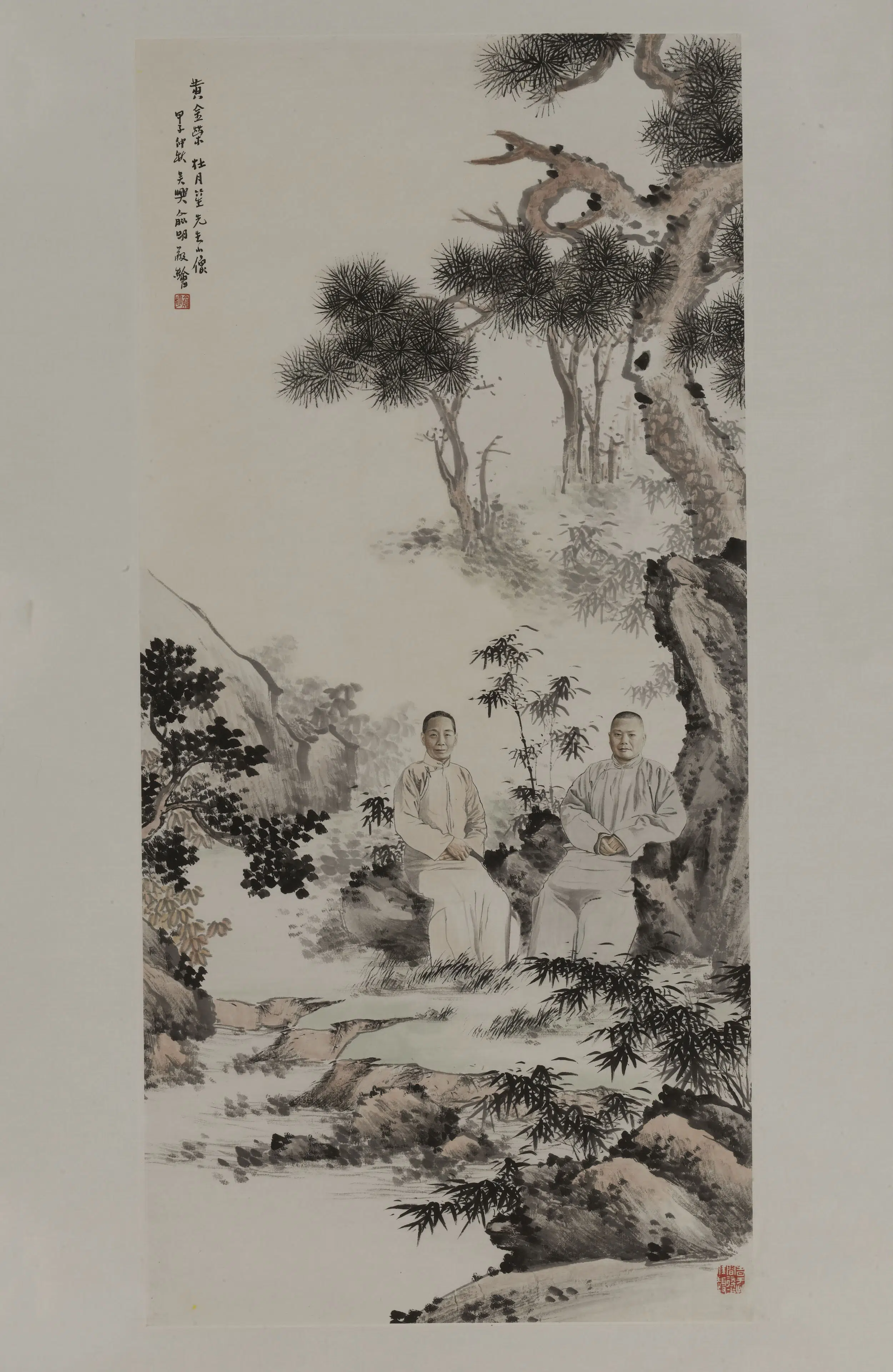 近现代【俞明】《黄金荣杜月笙肖像轴》