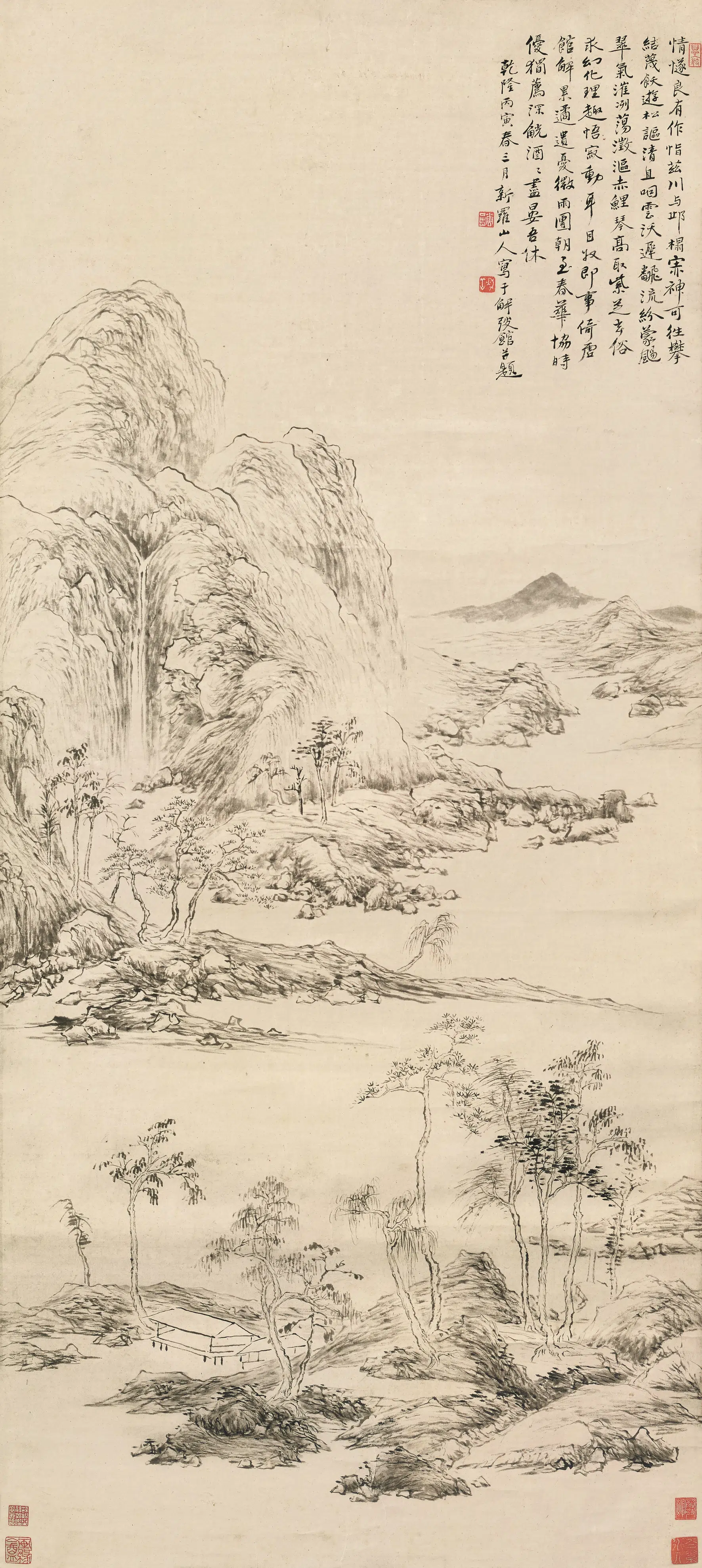 清代【华喦】《隔岸清泉图轴》