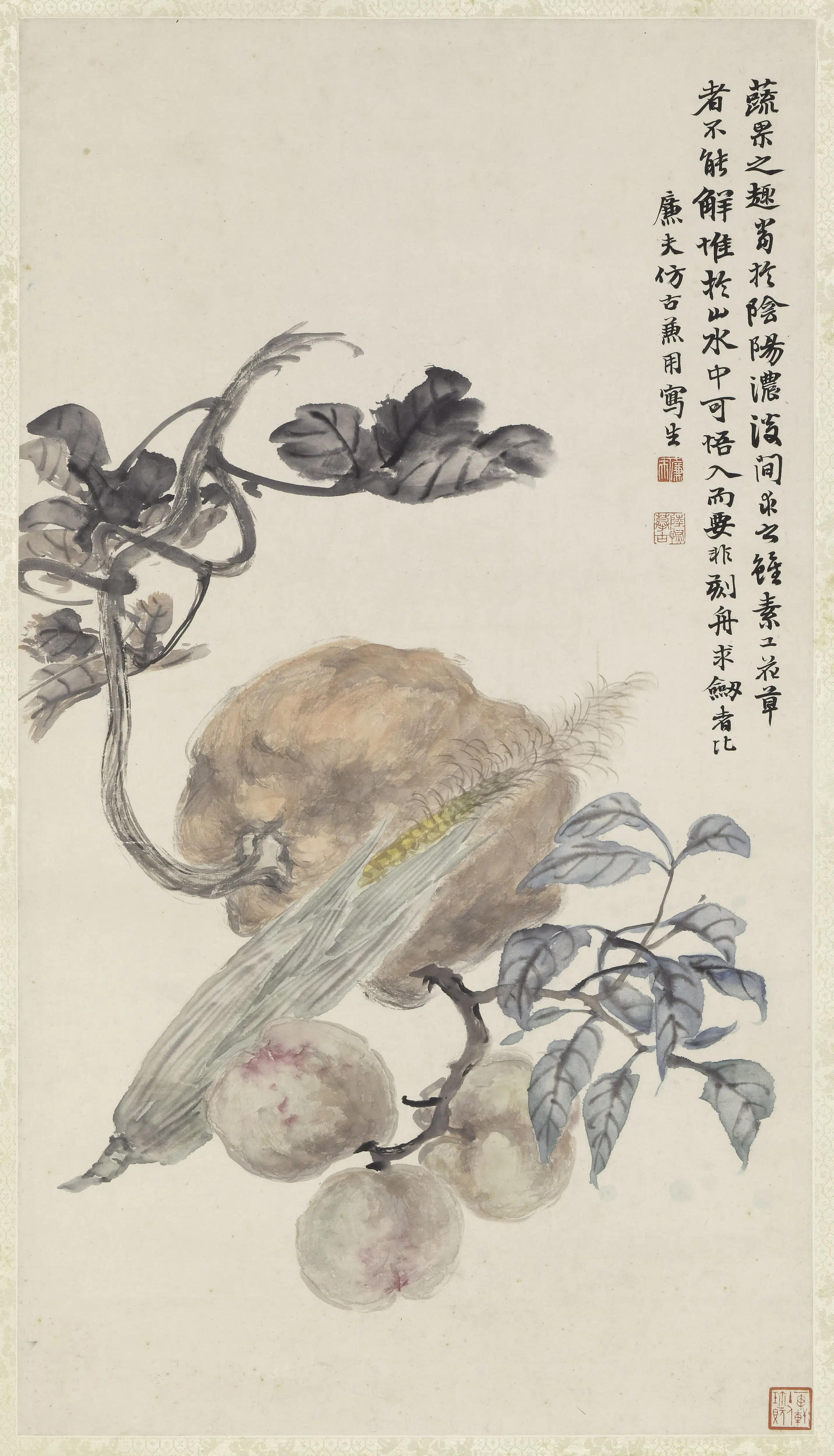清代【陆恢】《蔬果图轴》