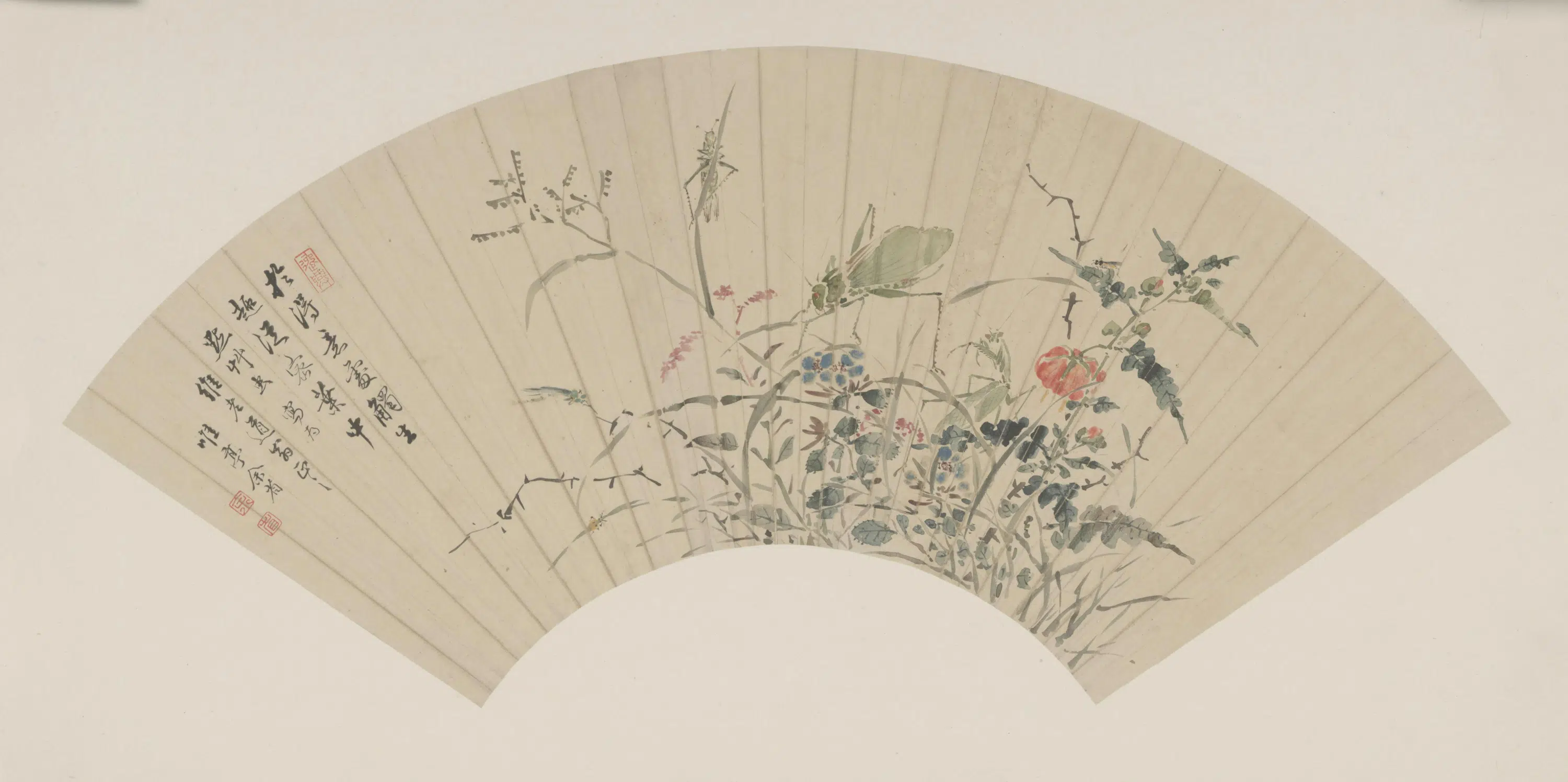 清代【余省】《花卉昆虫图扇页》