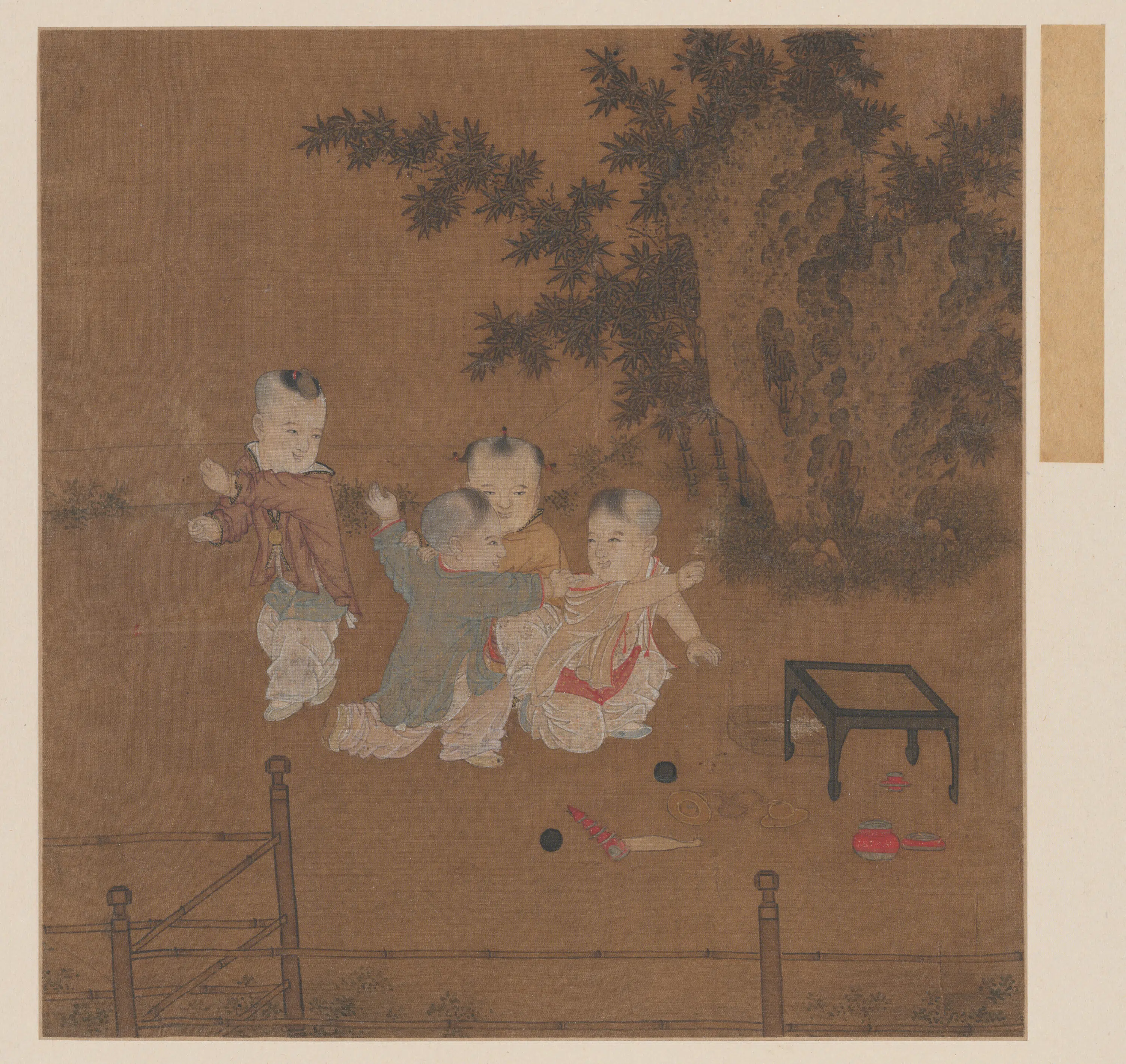 宋代《宋元明画册-宋人小庭戏婴图页》 第1张