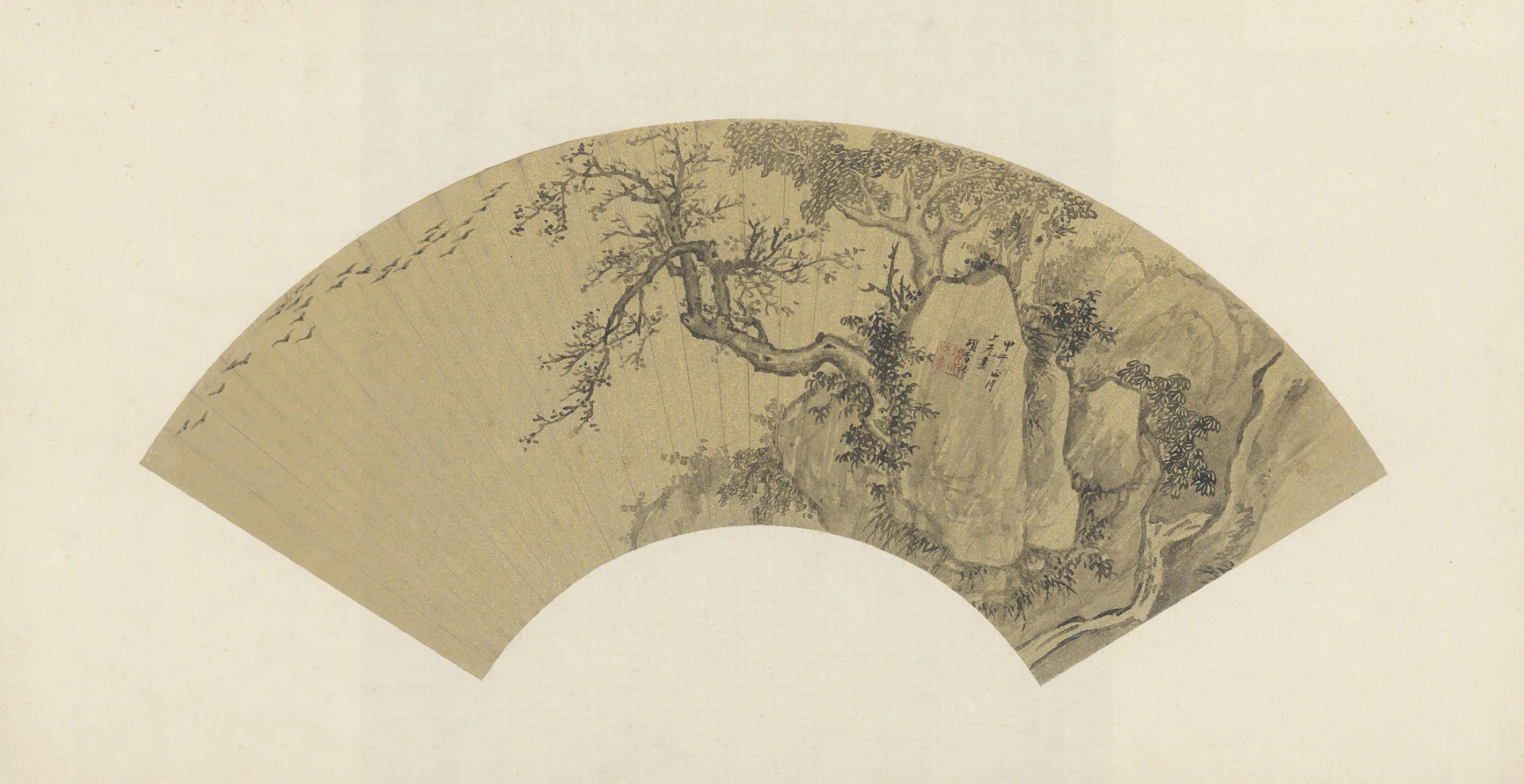 明朝【项圣谟】《秋树昏鸦图扇页》