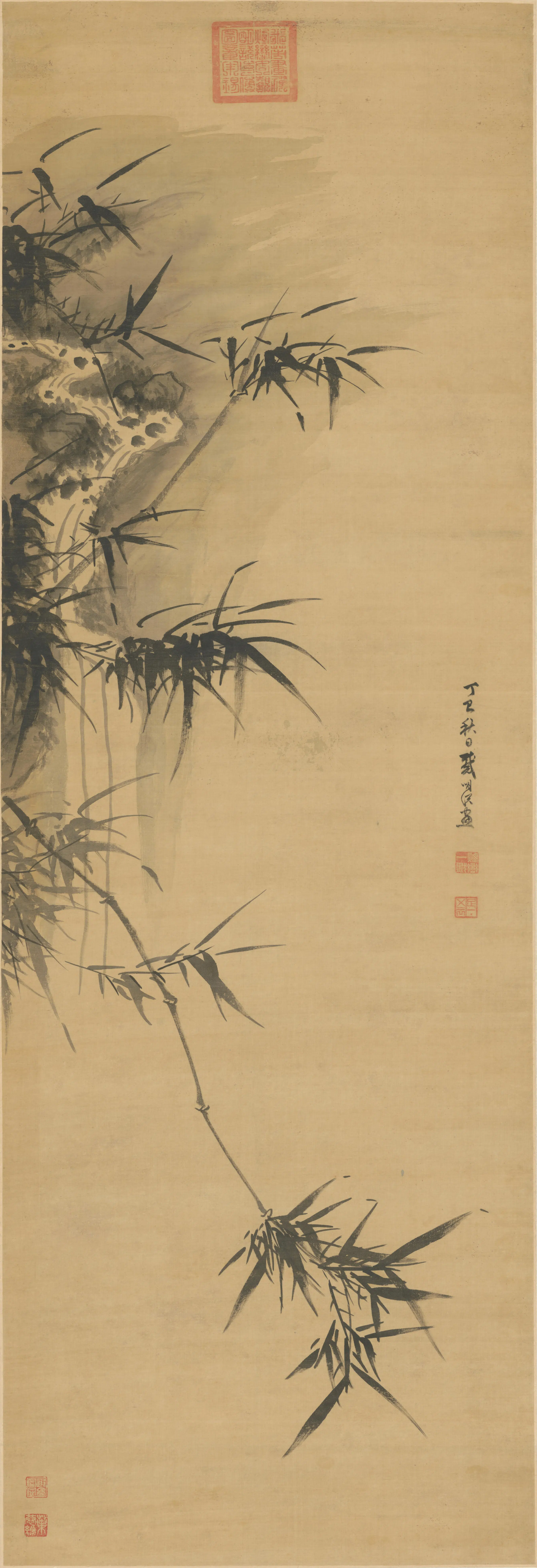 清代【戴明说】《竹石轴》