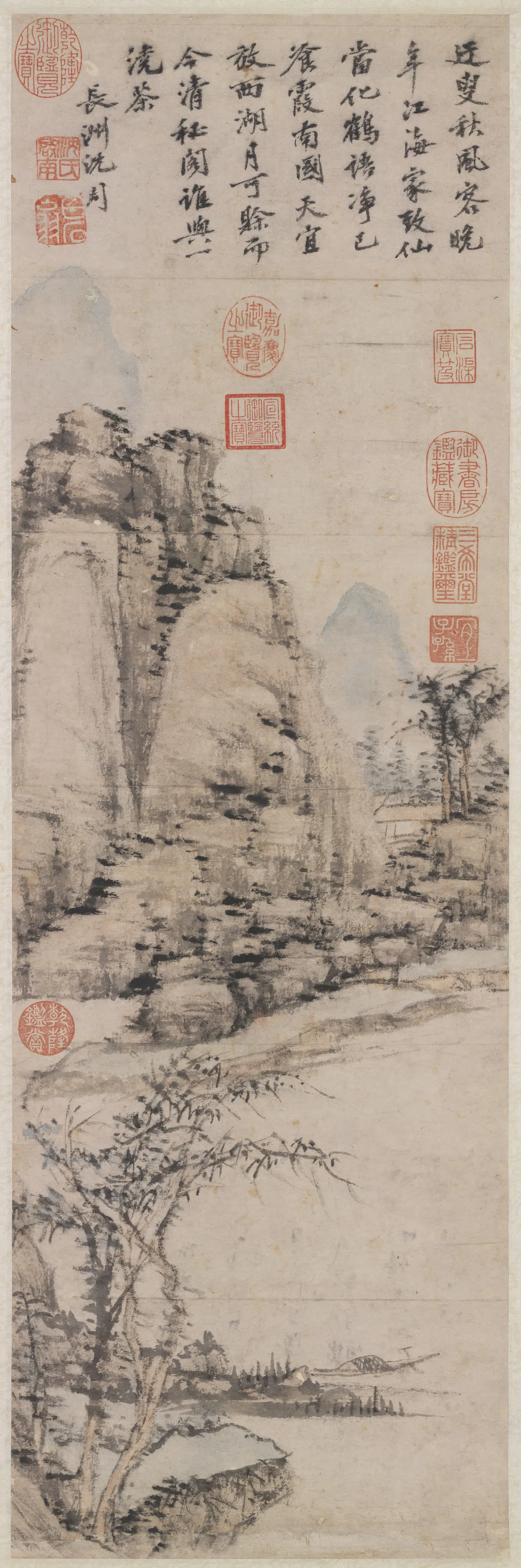 明朝【沈周】《仿倪瓒笔意图轴》