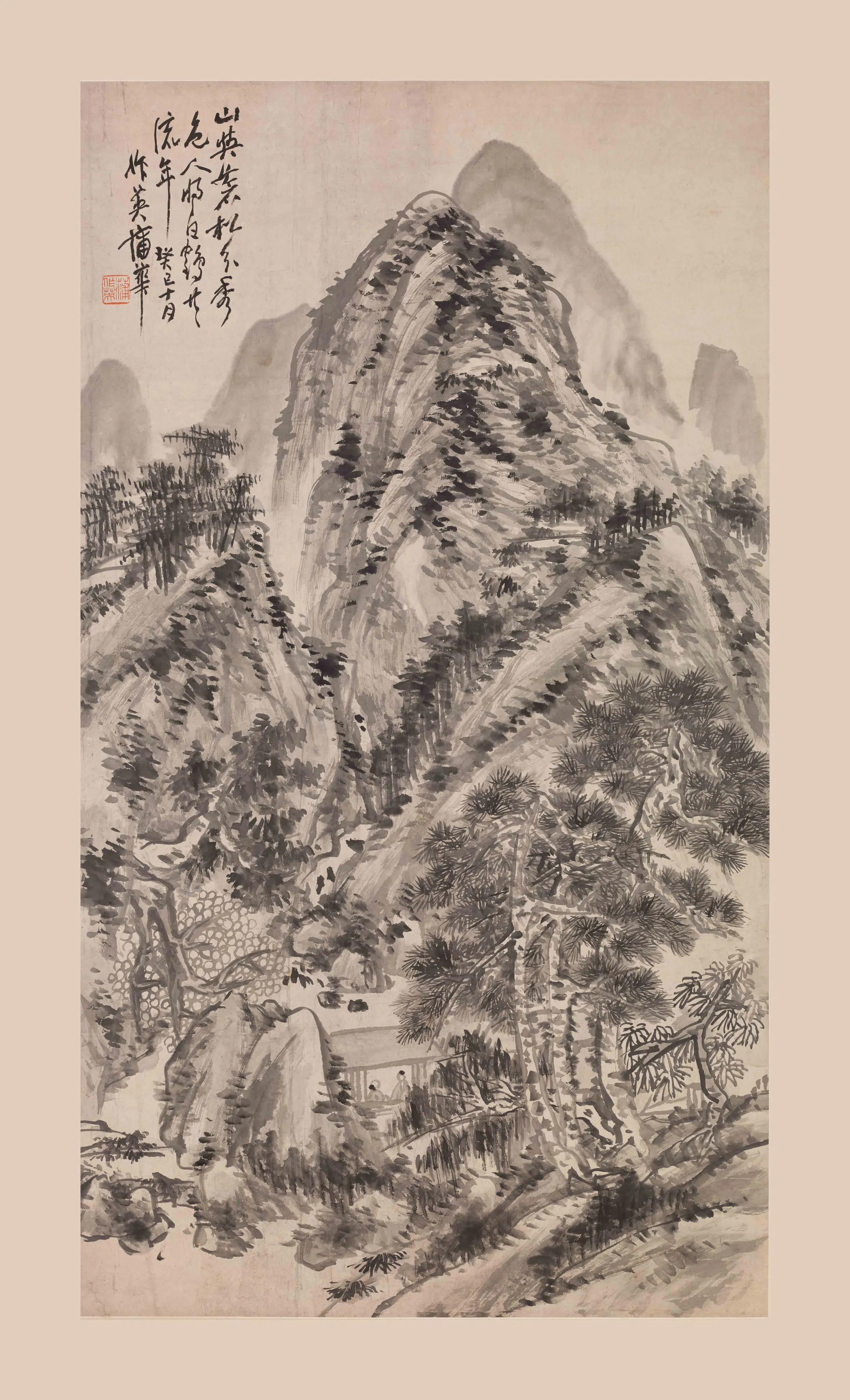 清代【蒲华】《松屋对晤图轴》