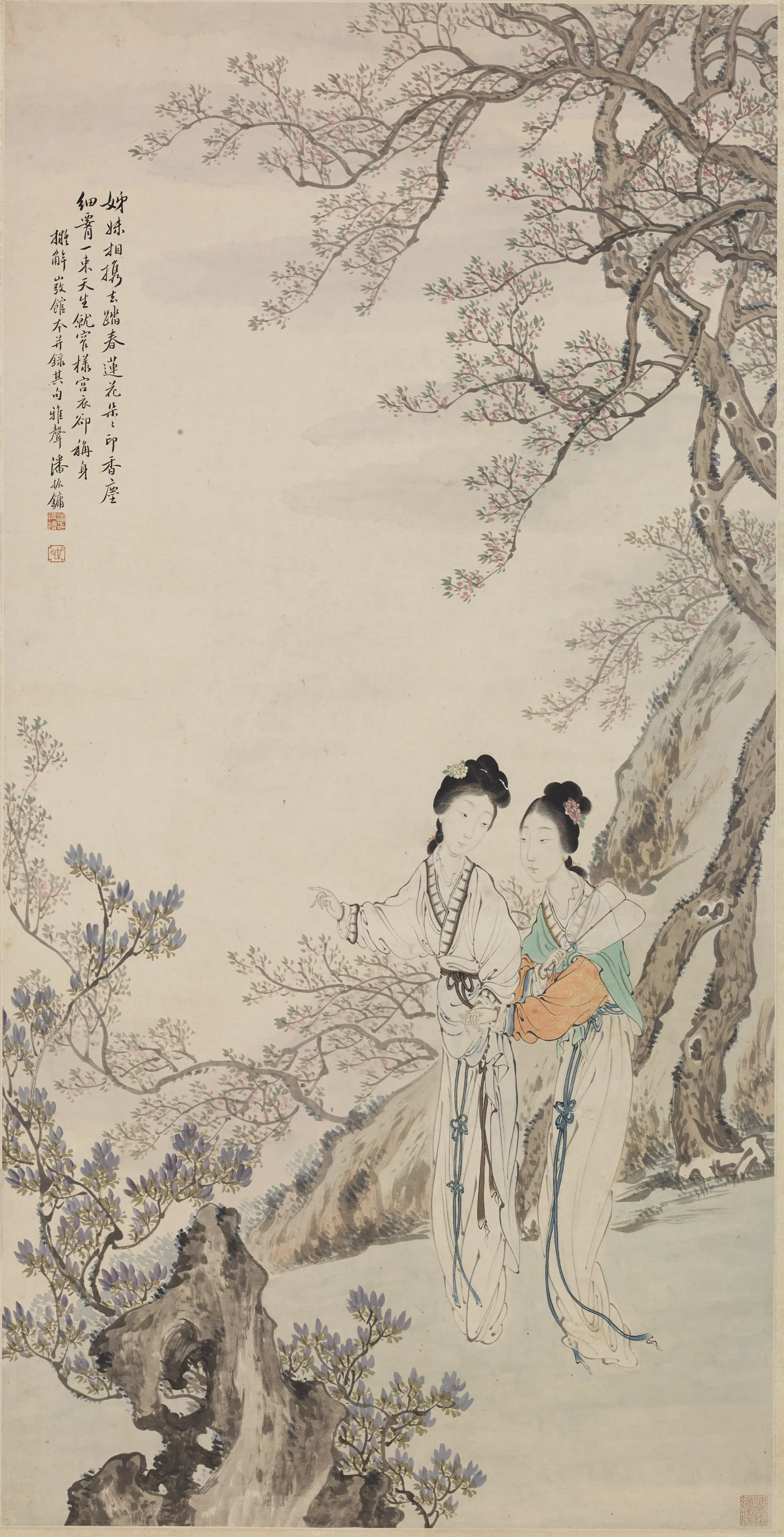 清代【潘振镛】《踏春图轴》