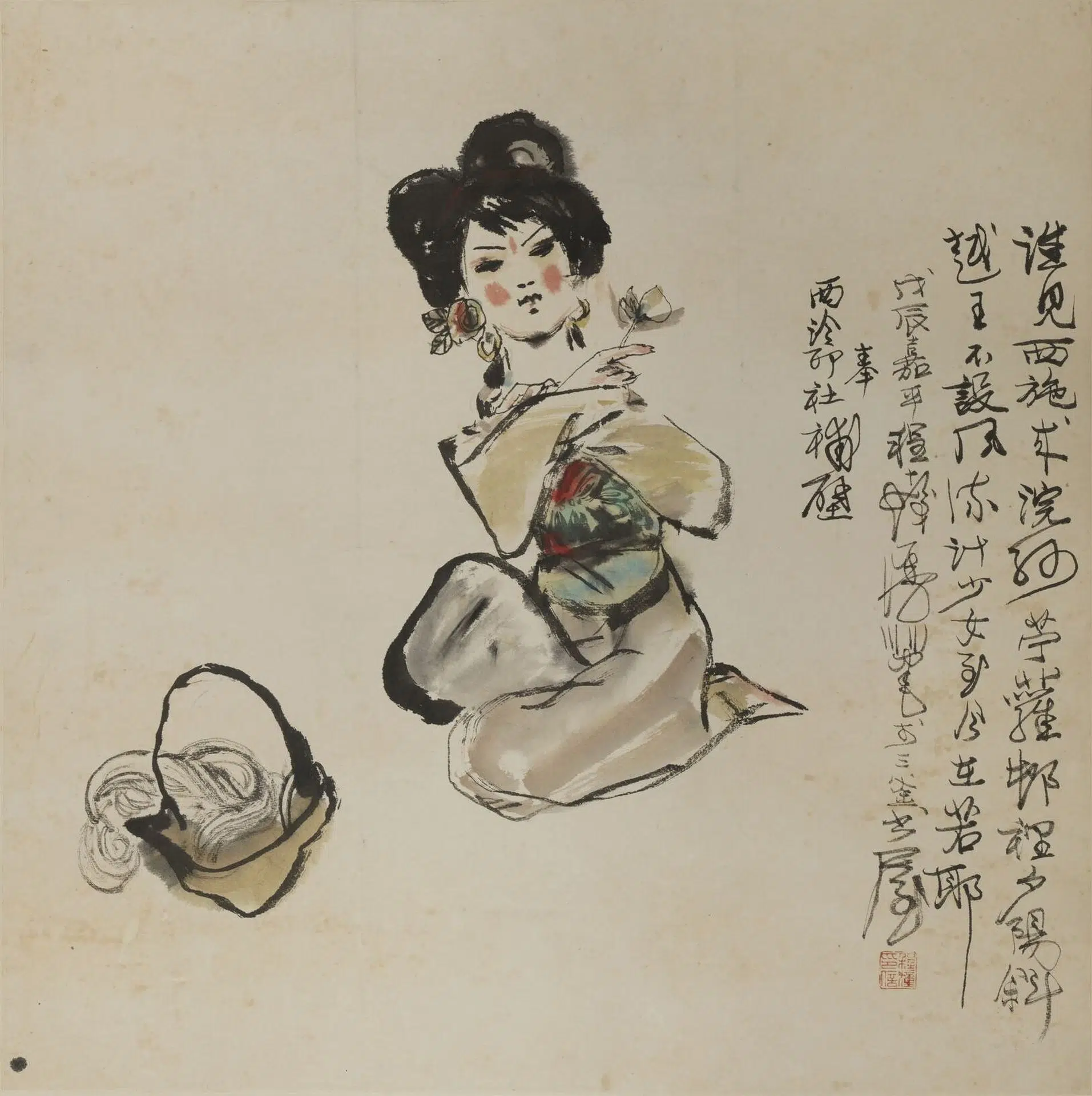 近现代【程十发】《西施浣纱轴》