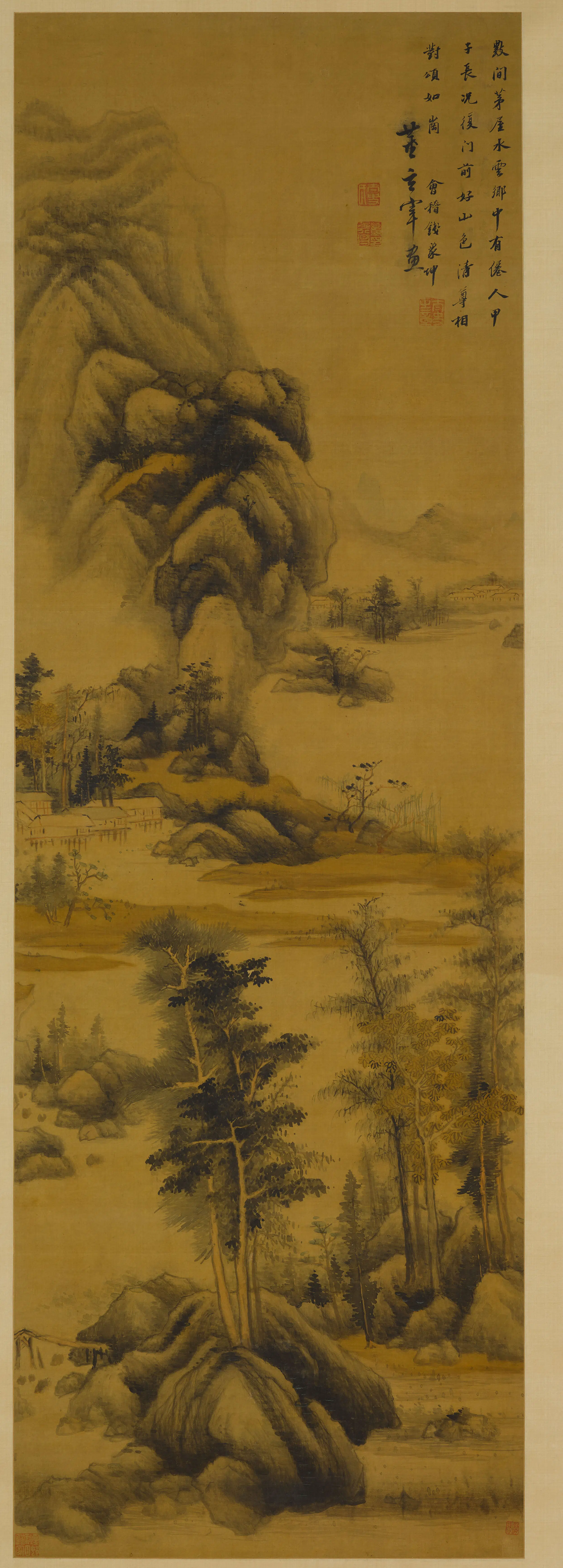 明朝【董其昌】《水乡山色图轴》