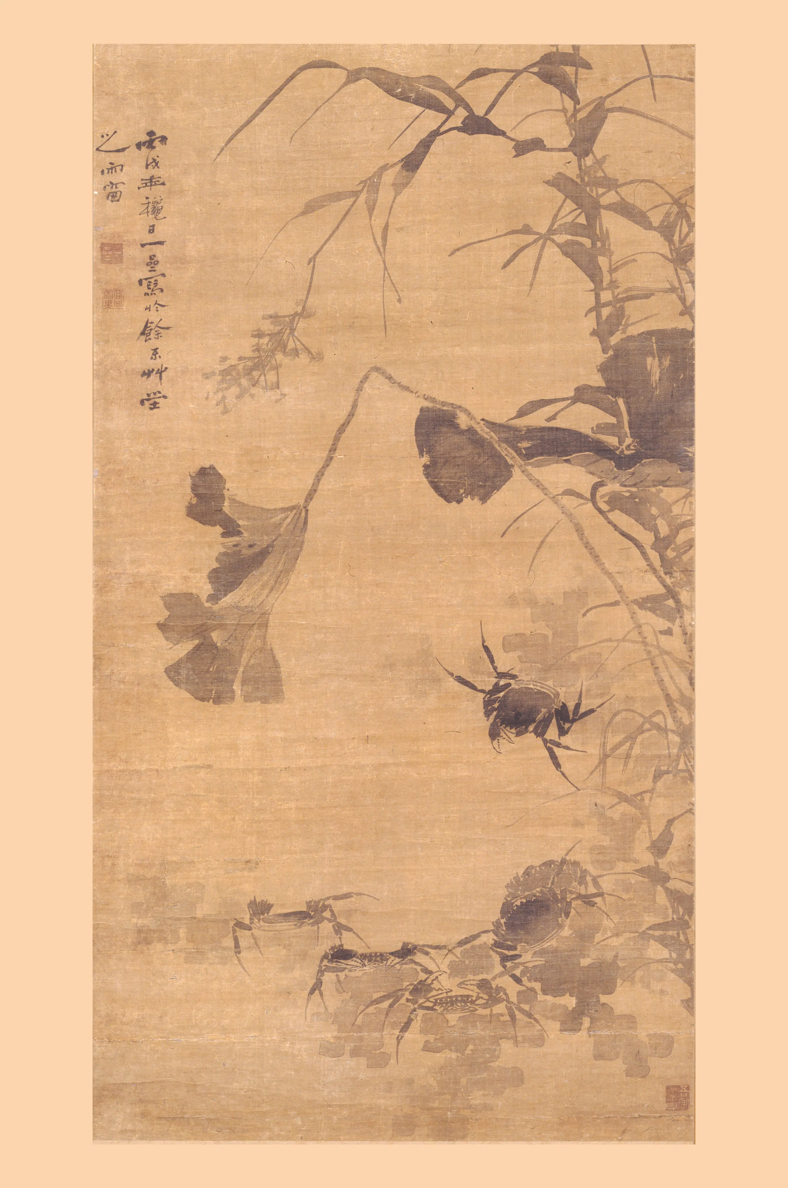 清代【高雷里】《荷塘秋趣图轴》