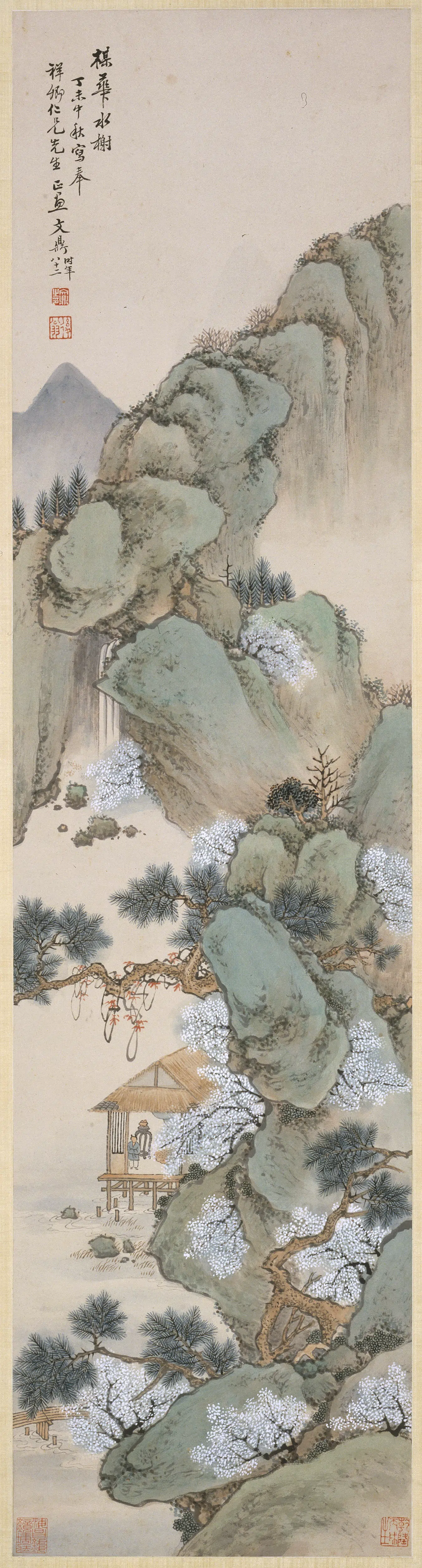 清代【文鼎】《梅花水榭图轴》
