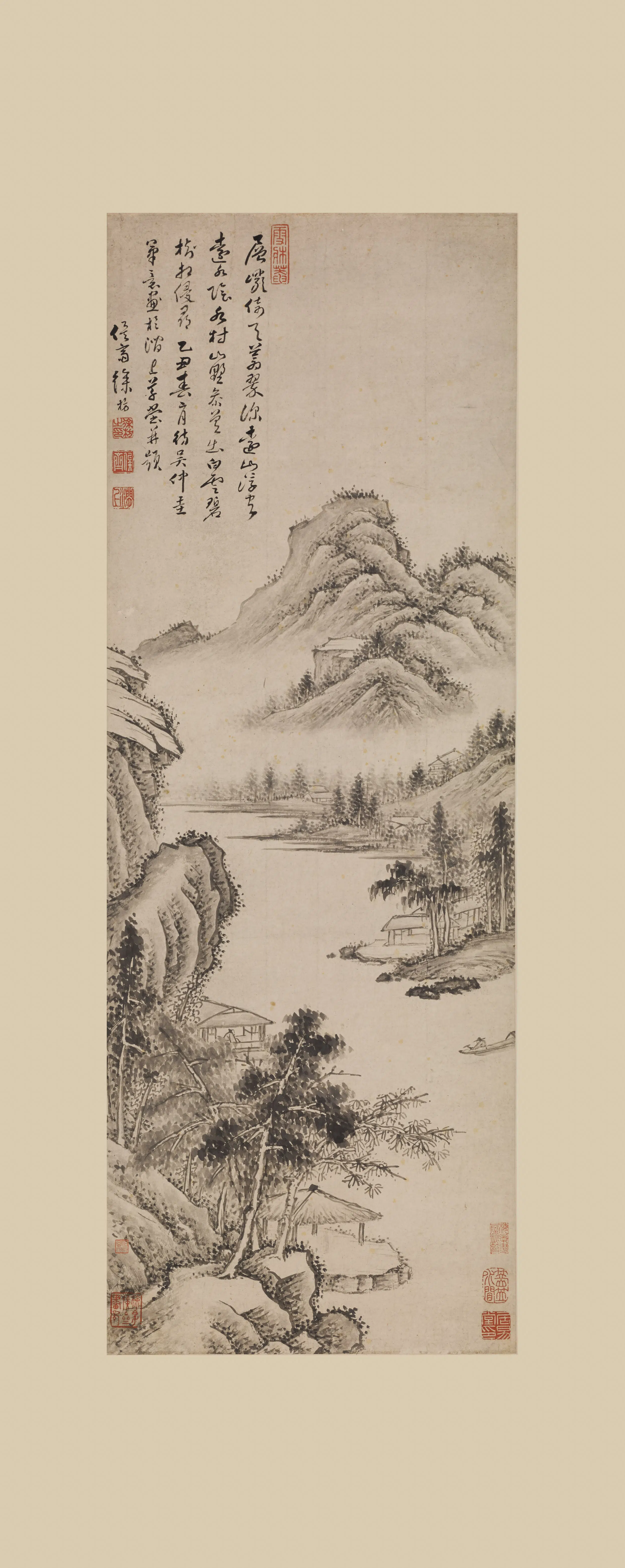 明朝【徐枋】《仿吴仲圭山水轴》 第1张